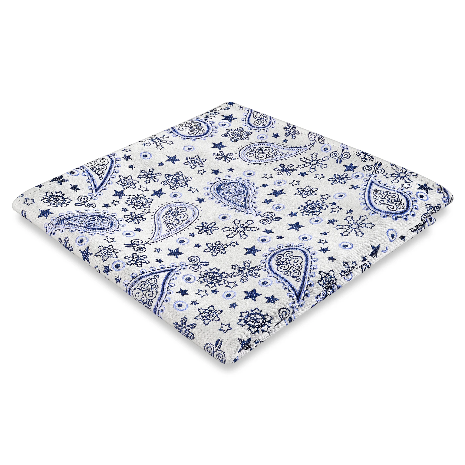 White & Blue Paisley Pattern Silk Pocket Square White & Blue Paisley Pattern Silk Pocket Square
