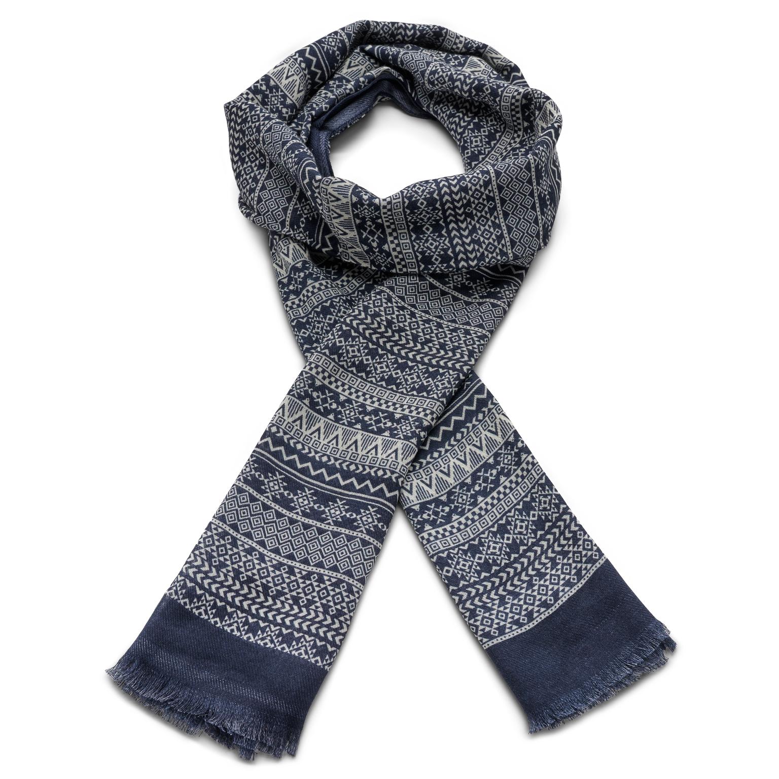 Brux | Dark Blue & White Patterned Cotton Mix Scarf Brux | Dark Blue & White Patterned Cotton Mix Scarf