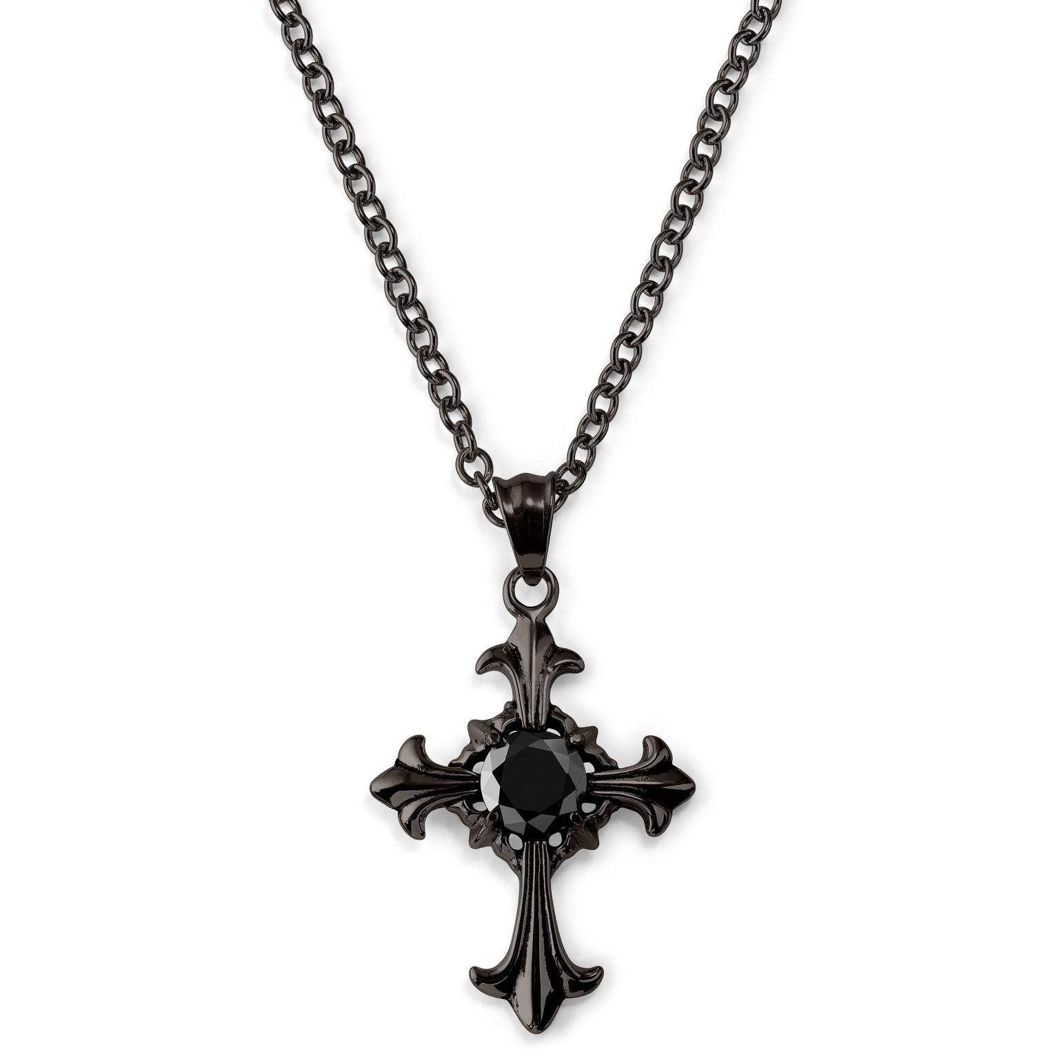 Gunmetal Stainless Steel With Gothic Cross Cable Chain Necklace Gunmetal Stainless Steel With Gothic Cross Cable Chain Necklace