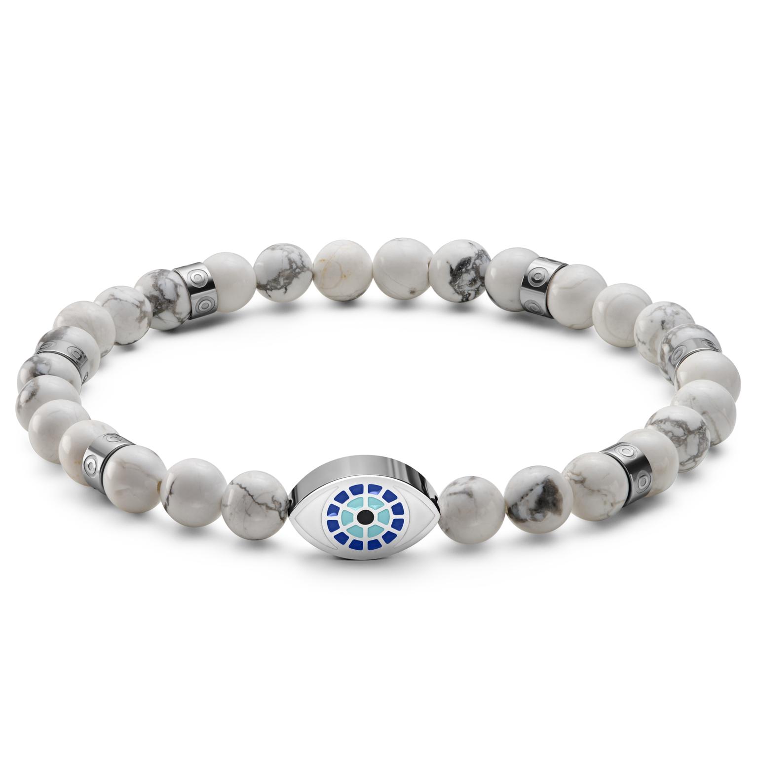 Evil Eye | Silberfarbenes Howlite Perlenarmband Evil Eye | Silberfarbenes Howlite Perlenarmband