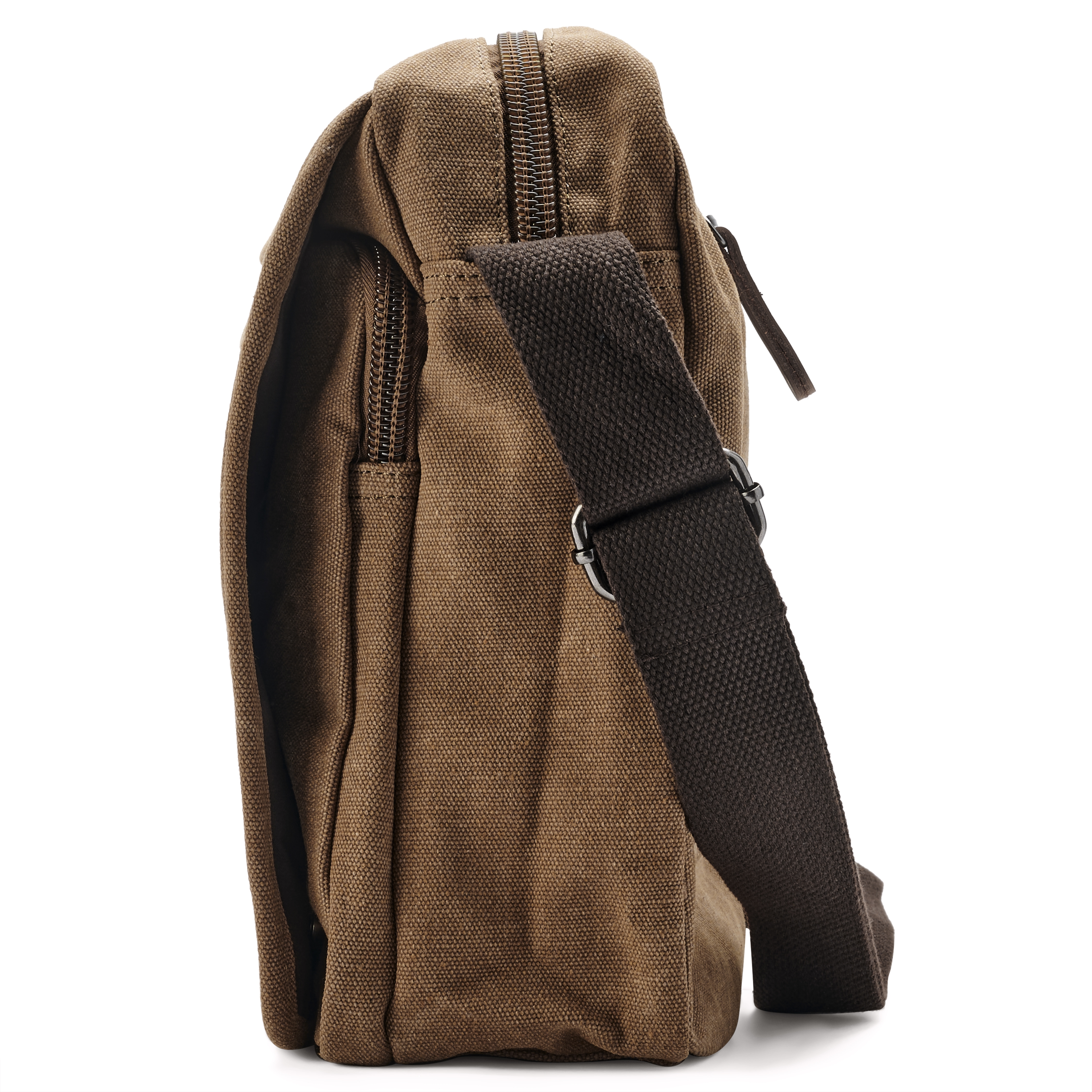 Vintage olkalaukku karamellinvärisestä kankaasta ja ruskeasta nahasta - 5