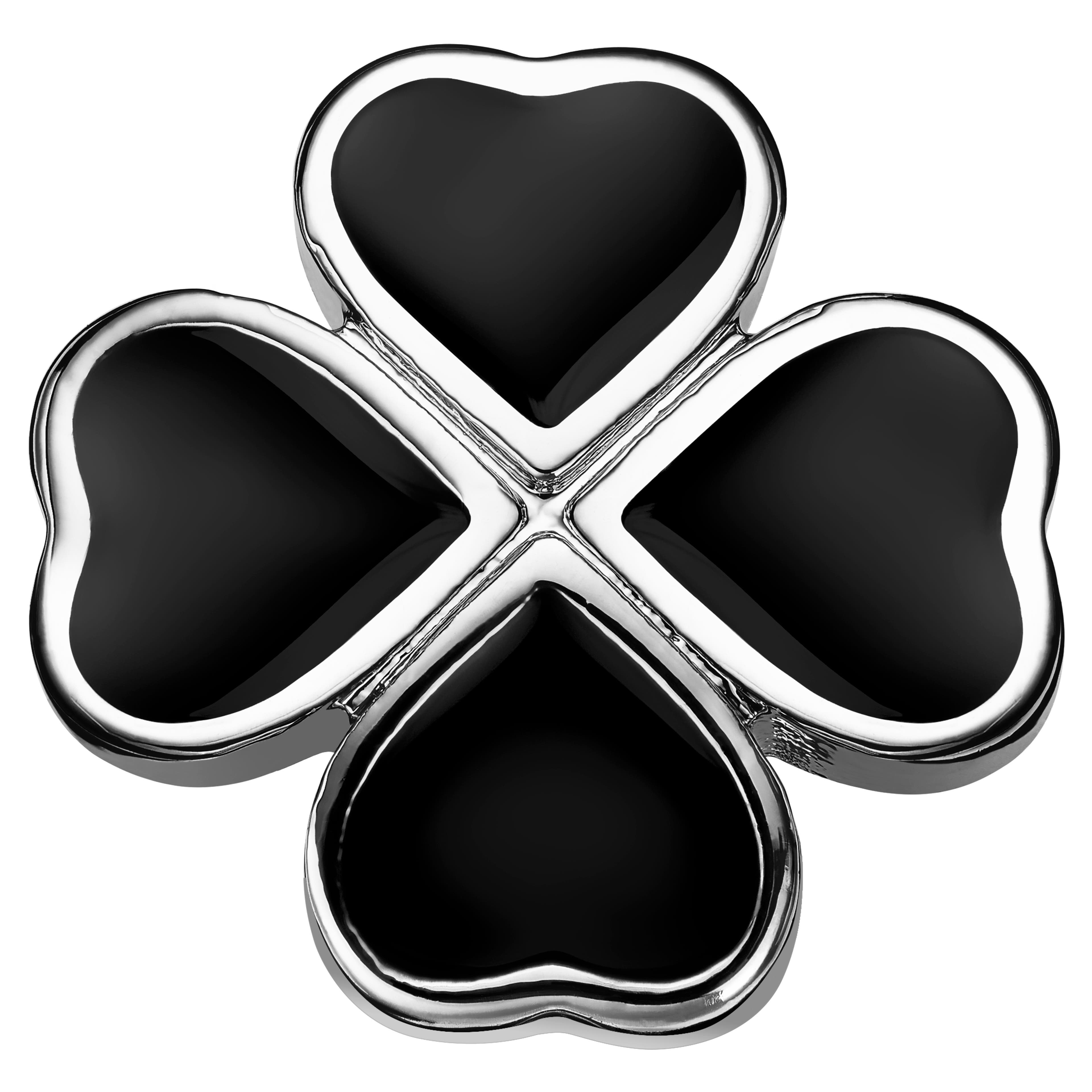 Dianthus | Silver-Tone and Black Four-Leaf Clover Lapel Pin