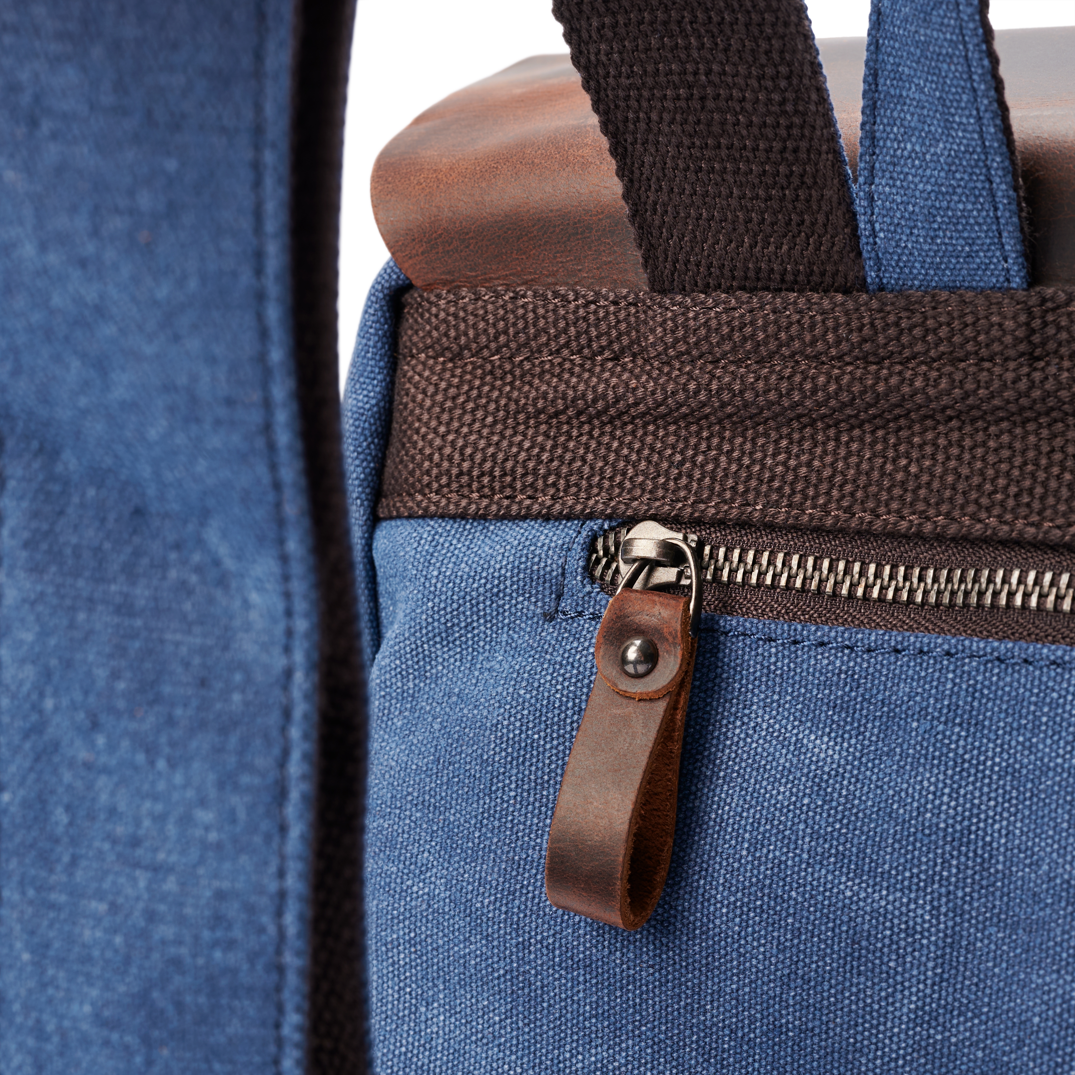 Retro Μπλε Navy Σακίδιο Πλάτης (Backpack) από Καμβά & Σκούρο Δέρμα - 8