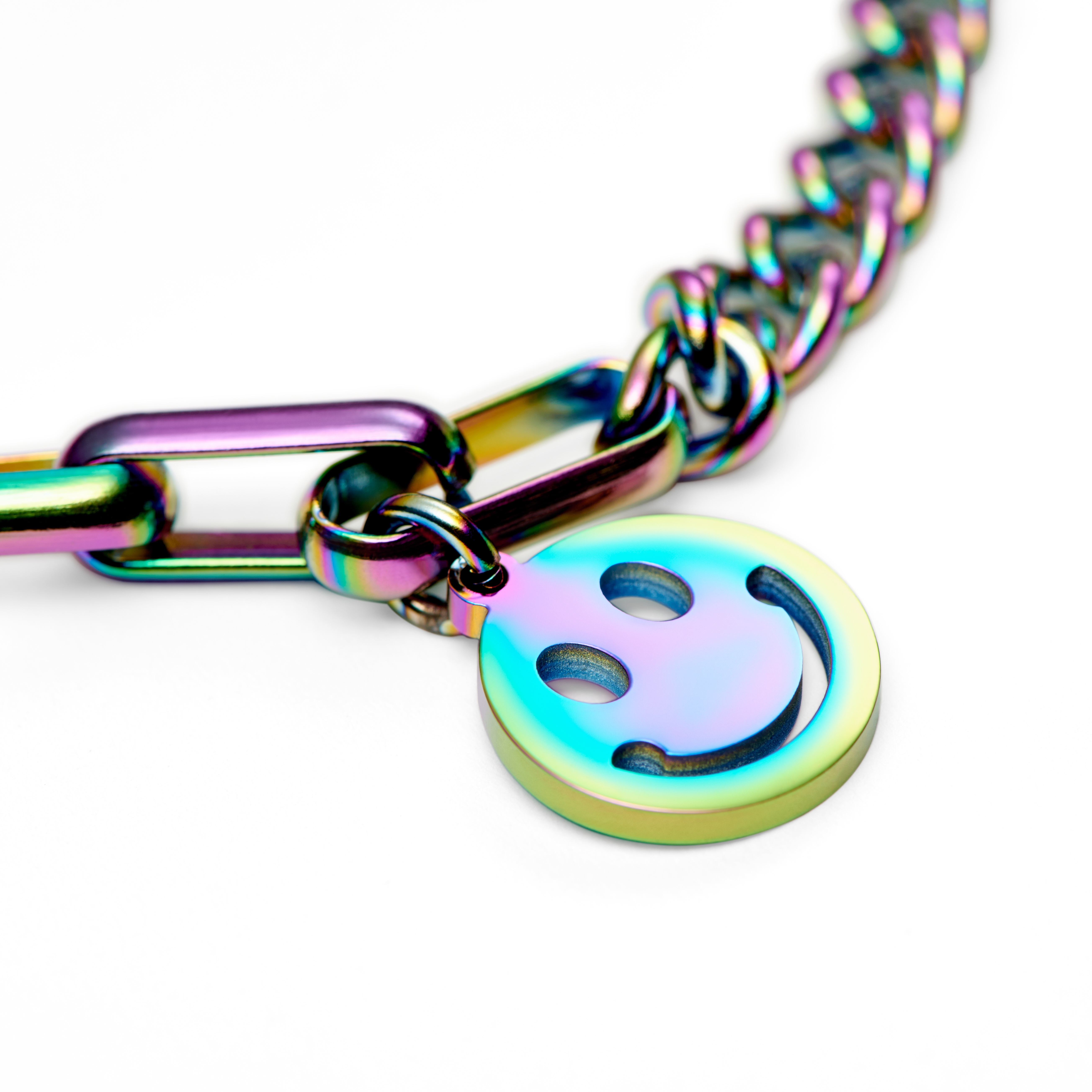 Clarke Regenboog Amager Curb- & Kabelketting-armband met Smiley-hanger - 3