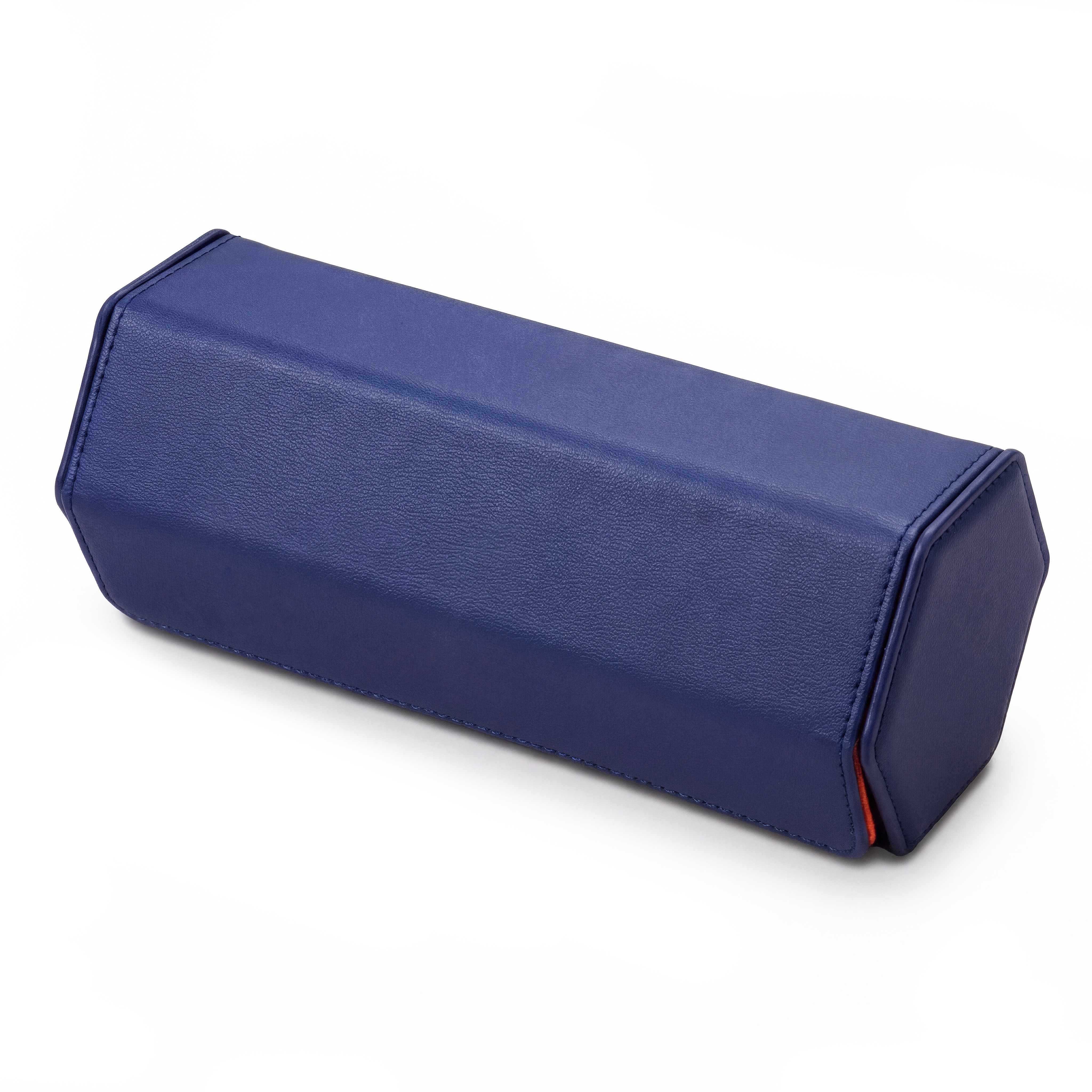 Hexa | Navy & Orange Faux Leather Hexagonal Watch Roll Case - 3 Watches