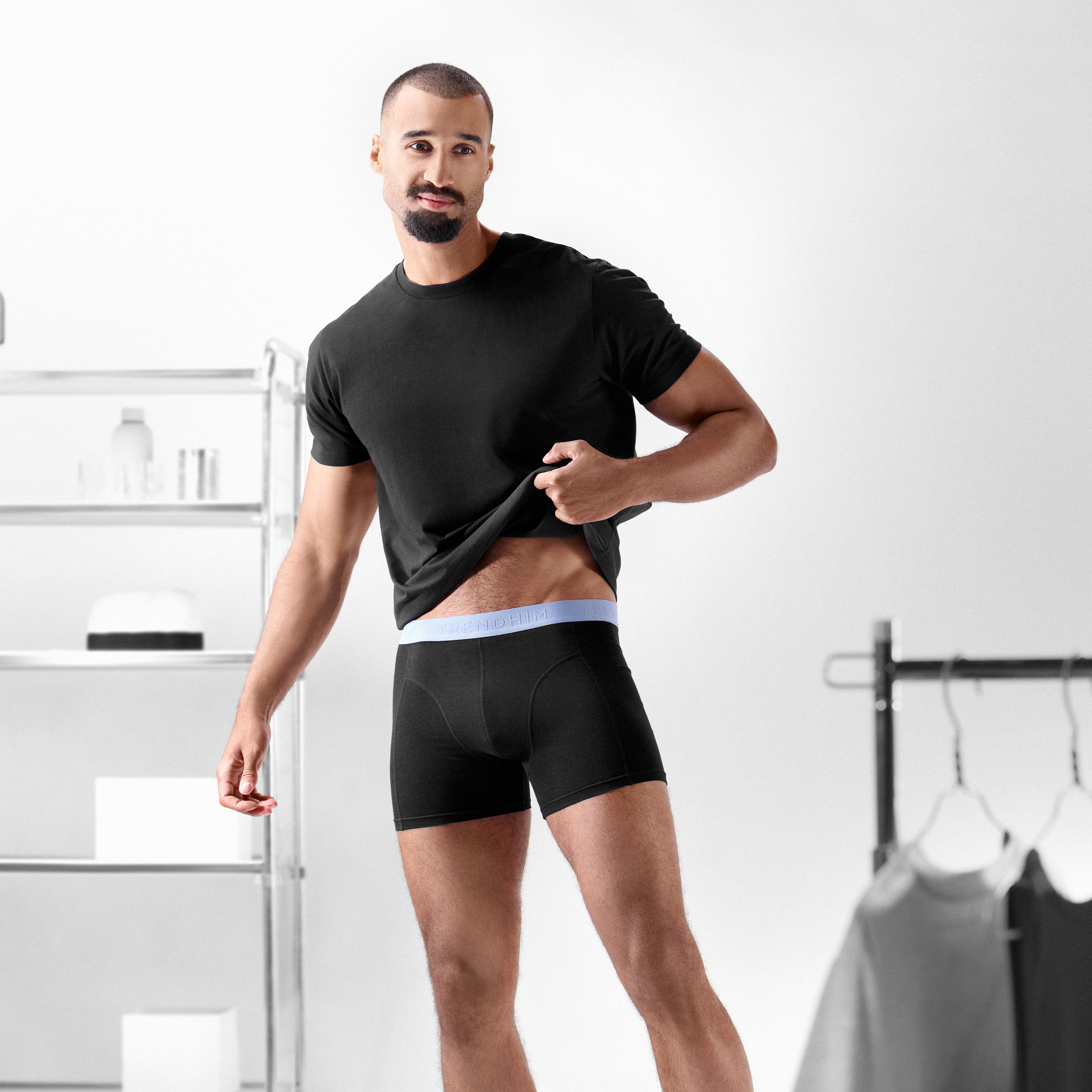 FlexFeel | Set van 10 zwarte katoenen boxershorts met lichtblauwe tailleband - 2