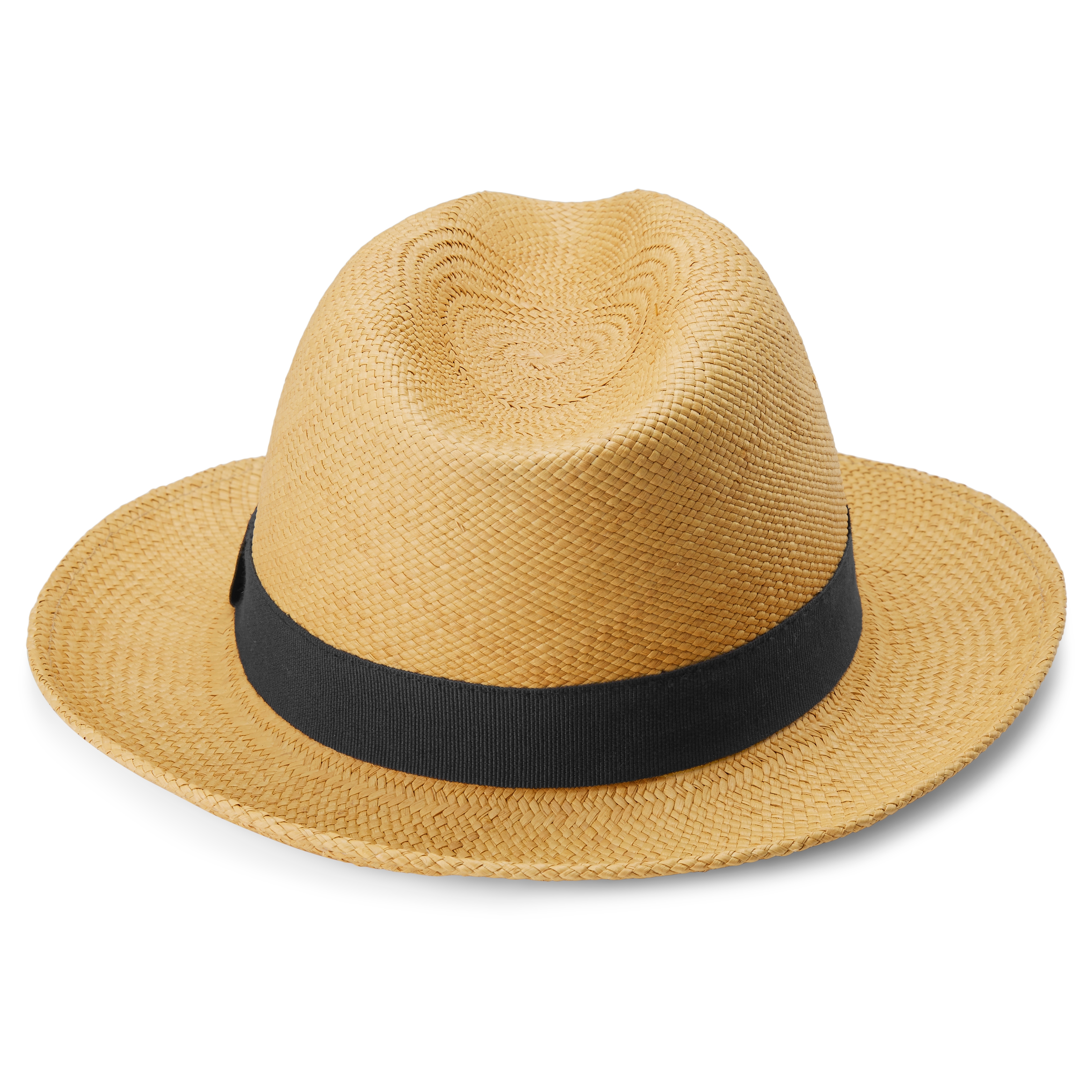 Moda | Mustard Yellow Ecuadorian Straw Panama Hat with Navy Band - for Men - Fawler