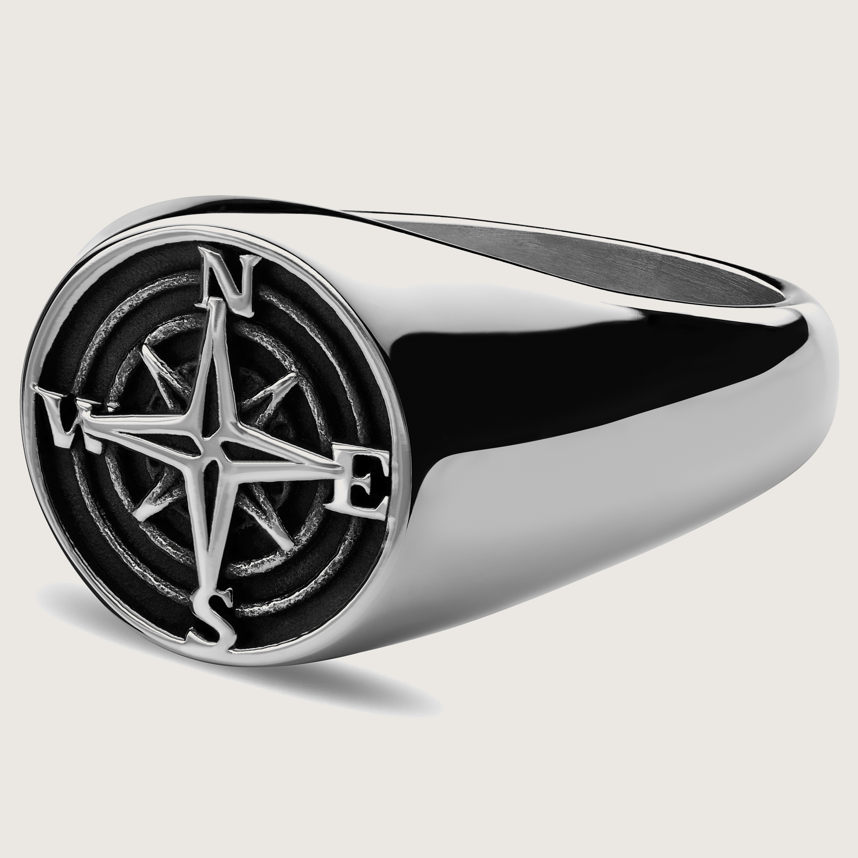 Bague Chevalière Argent 925 Avec Cadran Boussole - Taille Ajustable - Pour Homme