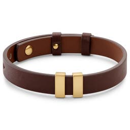 Nomen | Brown Leather Gold-tone ID Bracelet