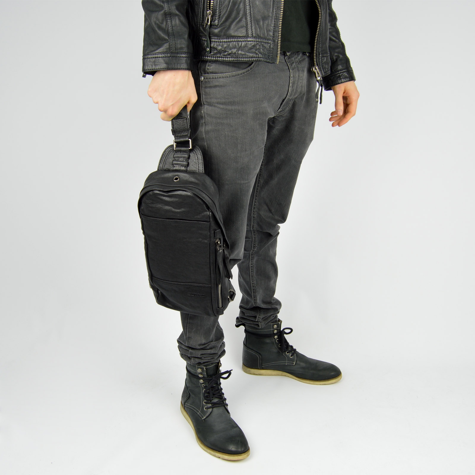 Schwarze Leder Umhängetasche - 2