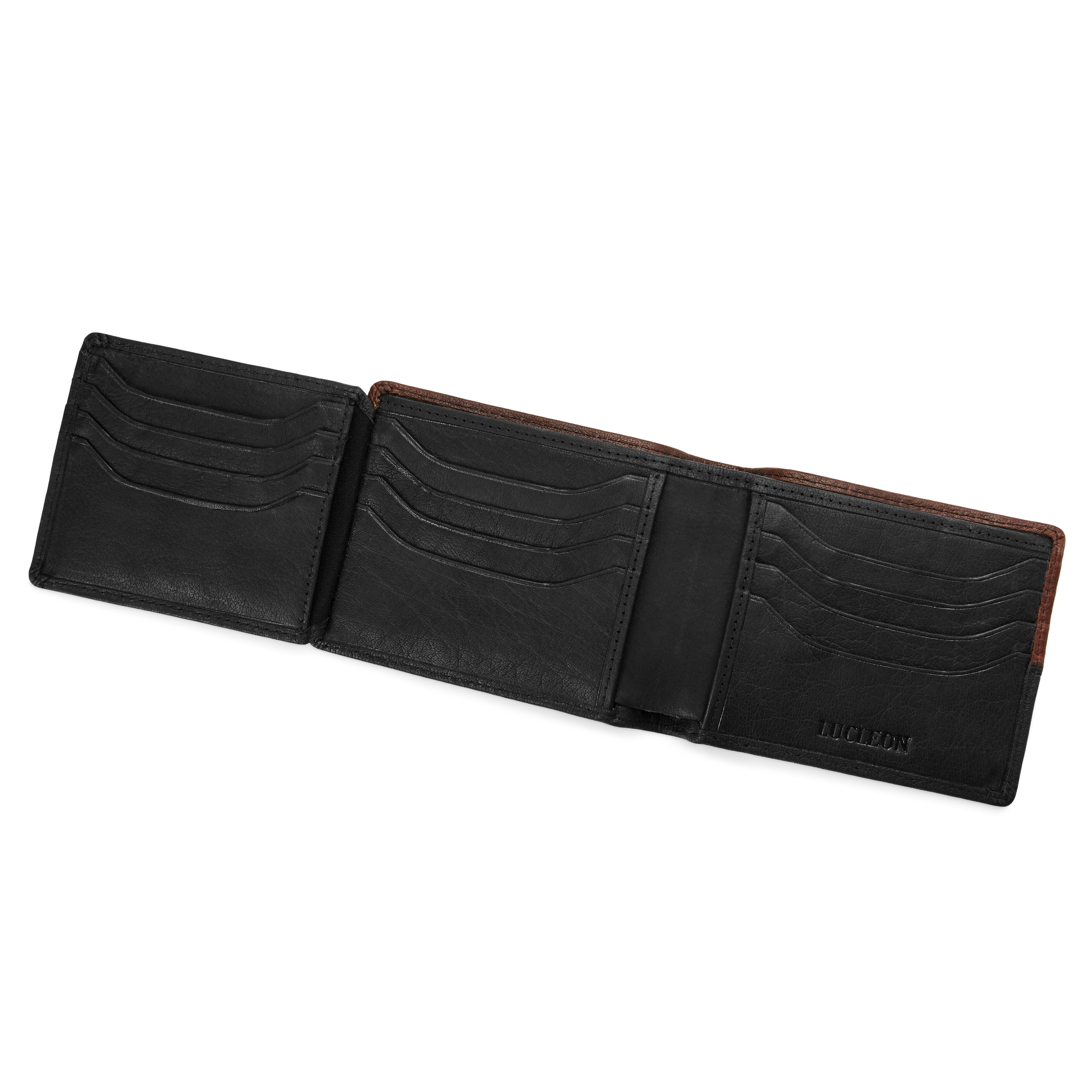 Portefeuille en cuir noir et marron cousu Montreal - 7