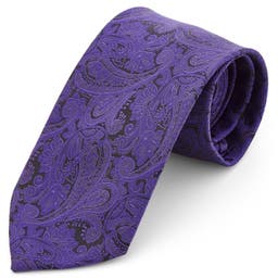 Dark Purple Paisley Polyester Wide Tie