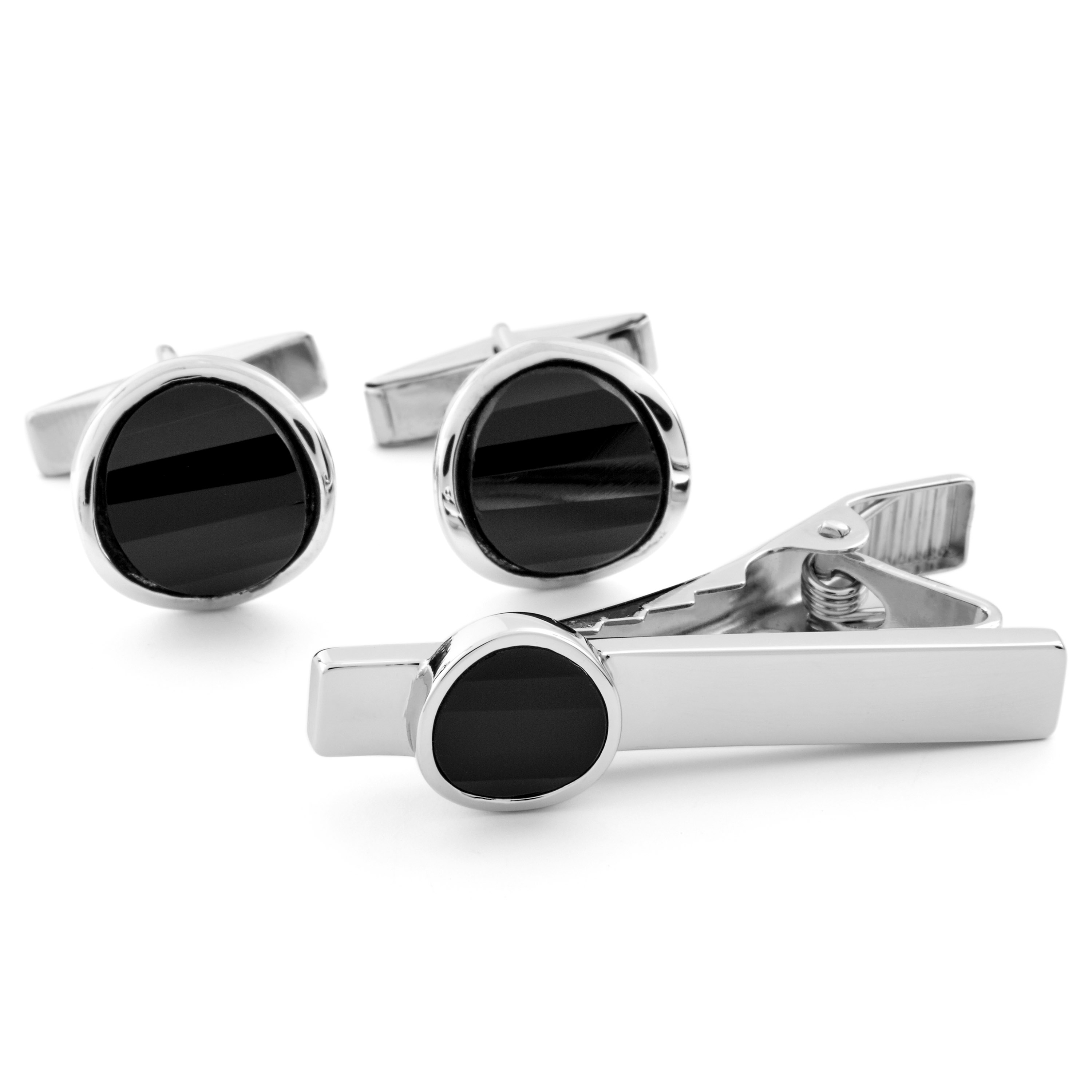 Silver och Svart Sten 925s Set - 1