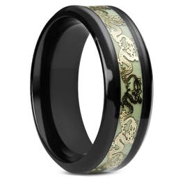 Black Stainless Steel Glow-In-The-Dark Dragon Pattern Ring