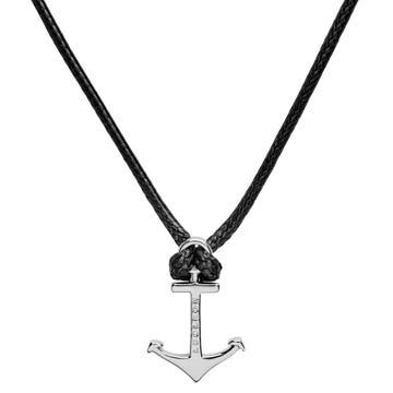 Gravel | Silver-Tone Stainless Steel Anchor & Black Cord Necklace