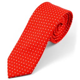 Piros-apró fehér pöttyös pamut nyakkendő
