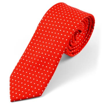 Červená bavlnená kravata s bielymi bodkami