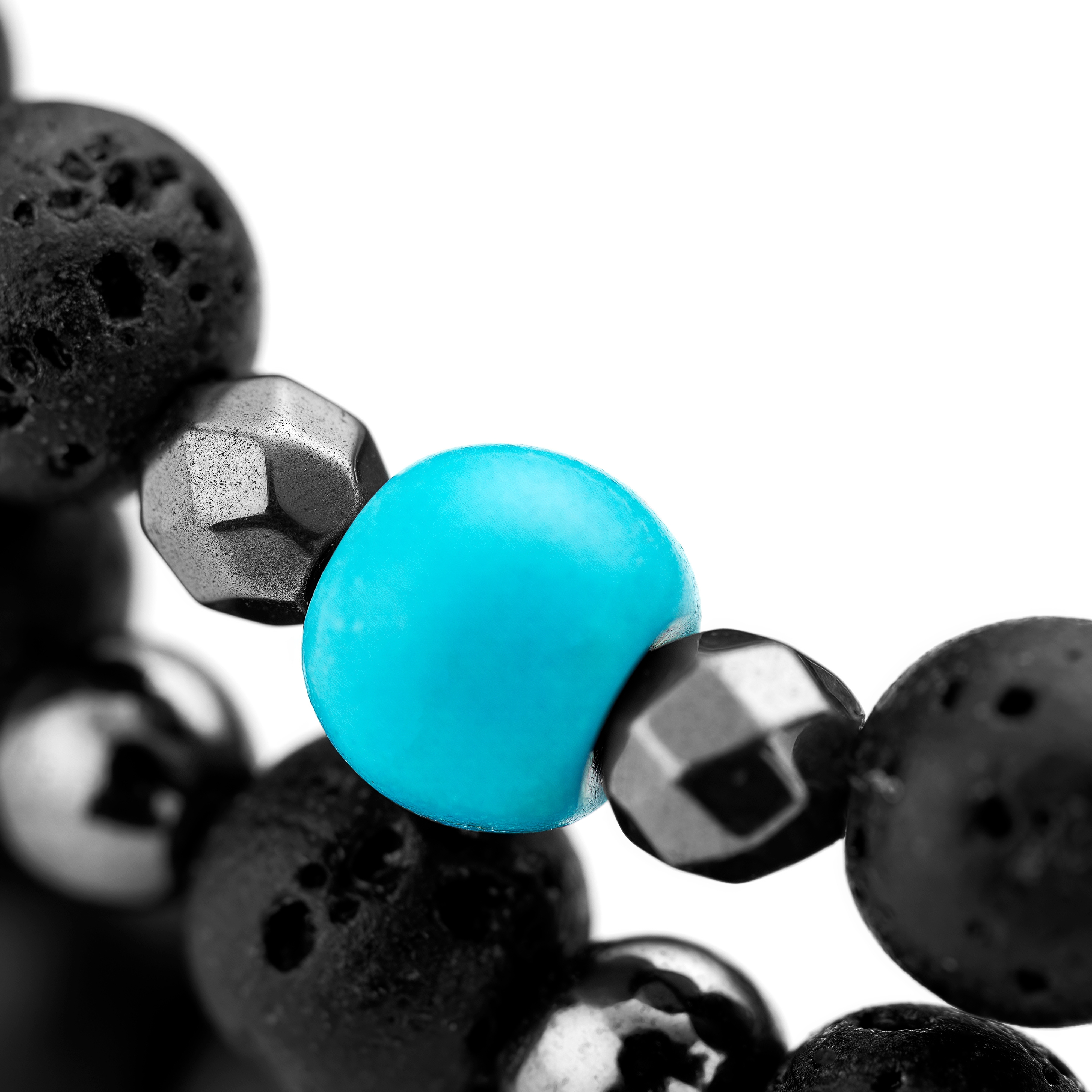 Sada náramkov s korálkami z čierneho ónyxu, lávového kameňa, tyrkysu a hematitu - 3