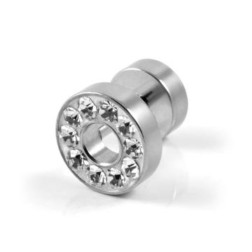8 mm Zirconia & Silver-Tone Stainless Steel Circle Stud Earring