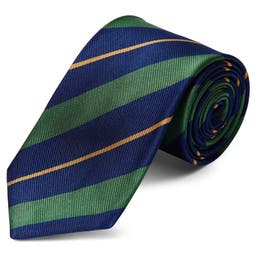 Green & Gold Stripe Navy Silk 8cm Tie