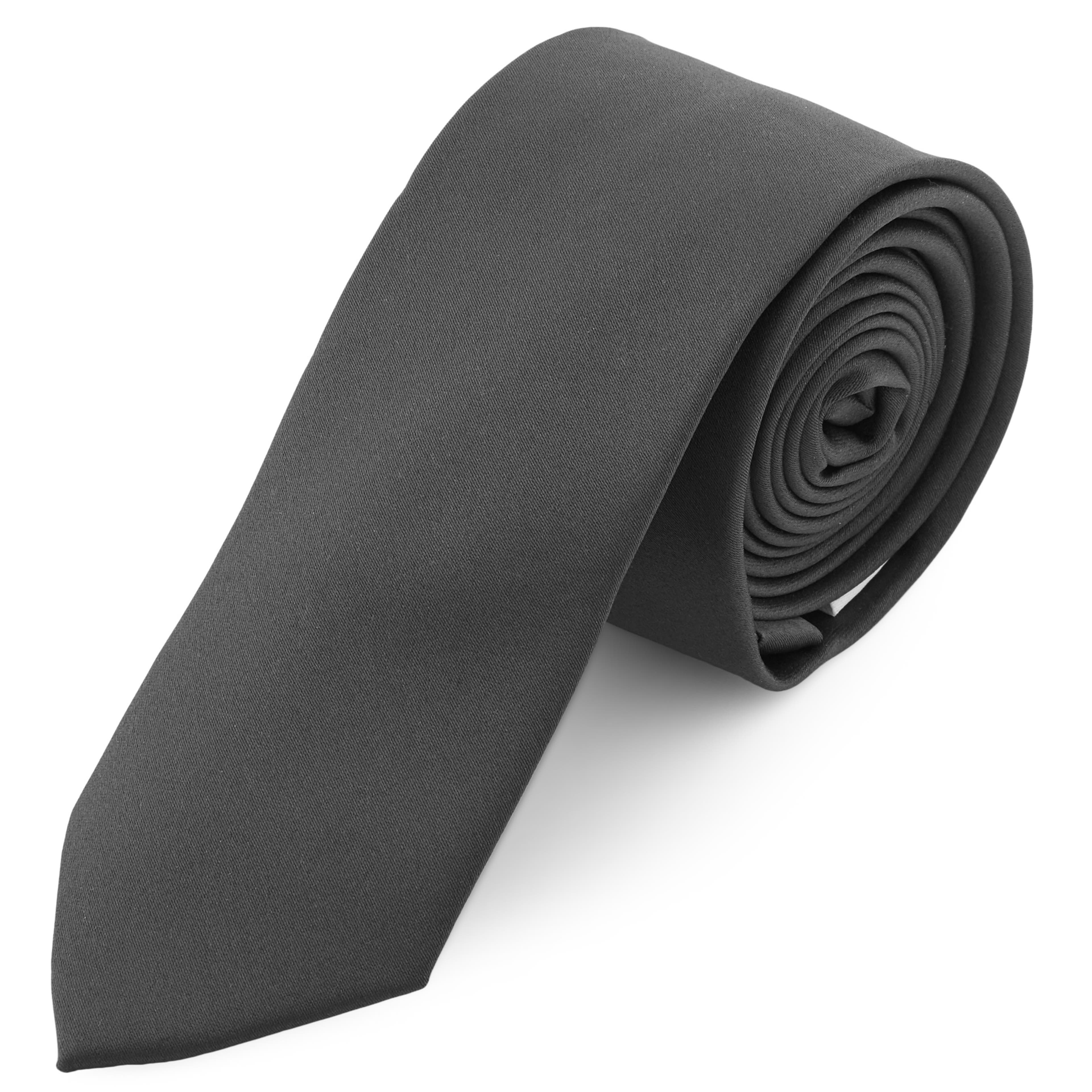 Едноцветна сиво-черна вратовръзка 6 см