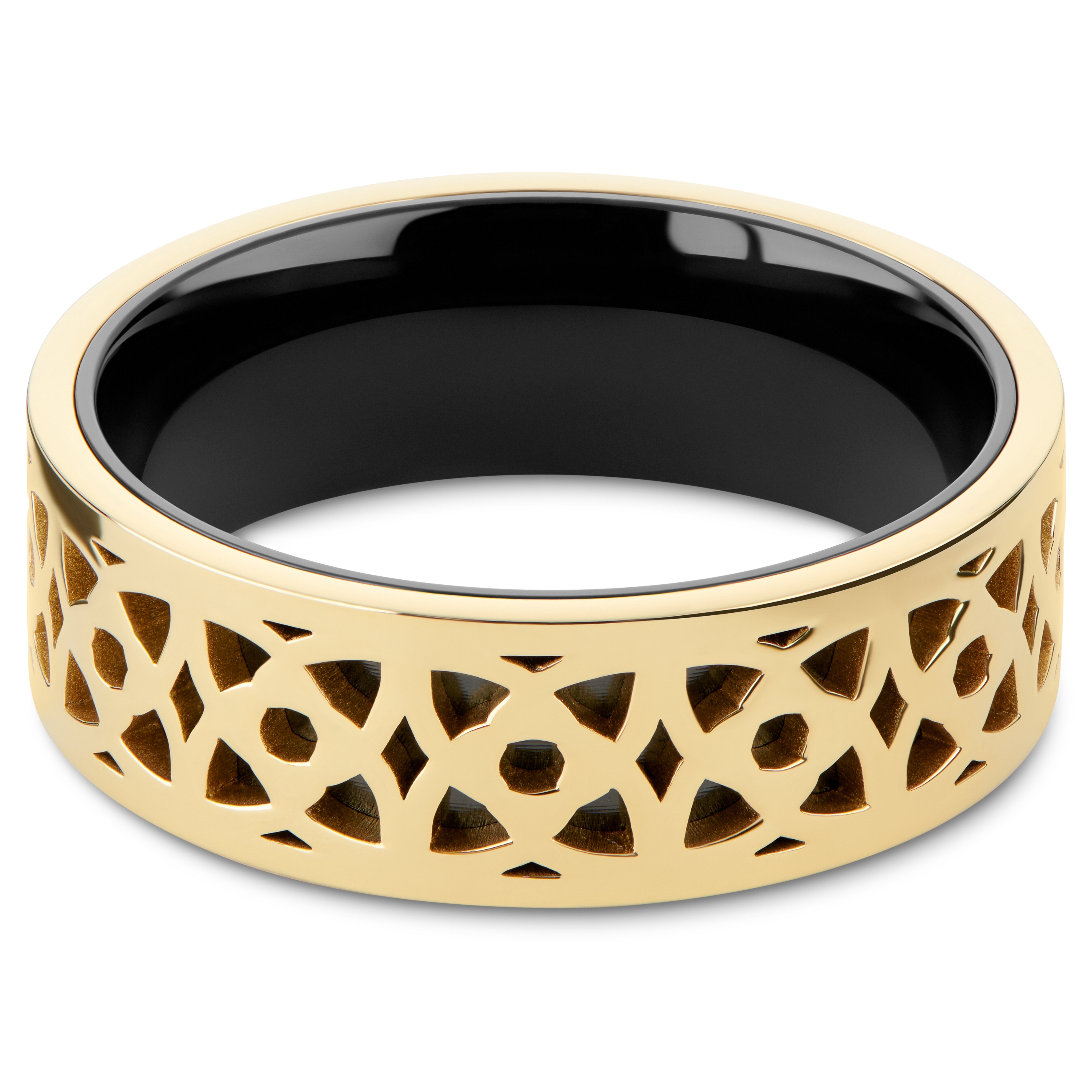 Hyperan | 8 mm Gold-tone Titanium Patterned Ring - 2
