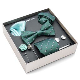 Caja de regalo con accesorios para traje | Conjunto verde menta con estampado de diamantes