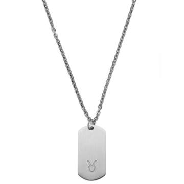 Zodiac | Silver-Tone Stainless Steel Taurus Star Sign Dog Tag Cable Chain Necklace