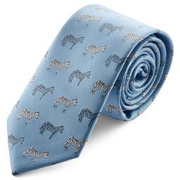 Zoikos | Cravatta azzurra da 6 cm con zebra