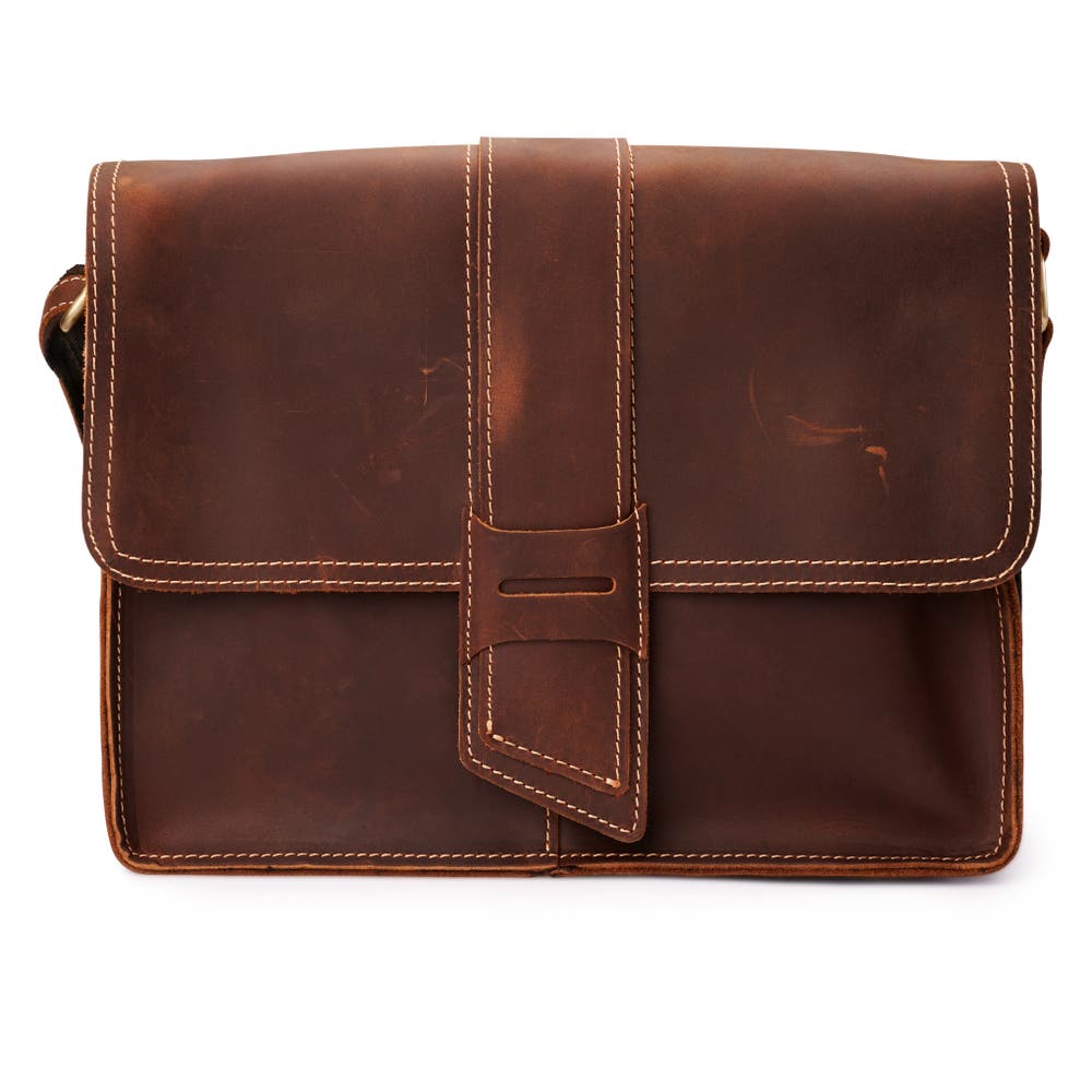 hover: Scuffed Dark Brown Leather Satchel hover: Scuffed Dark Brown Leather Satchel