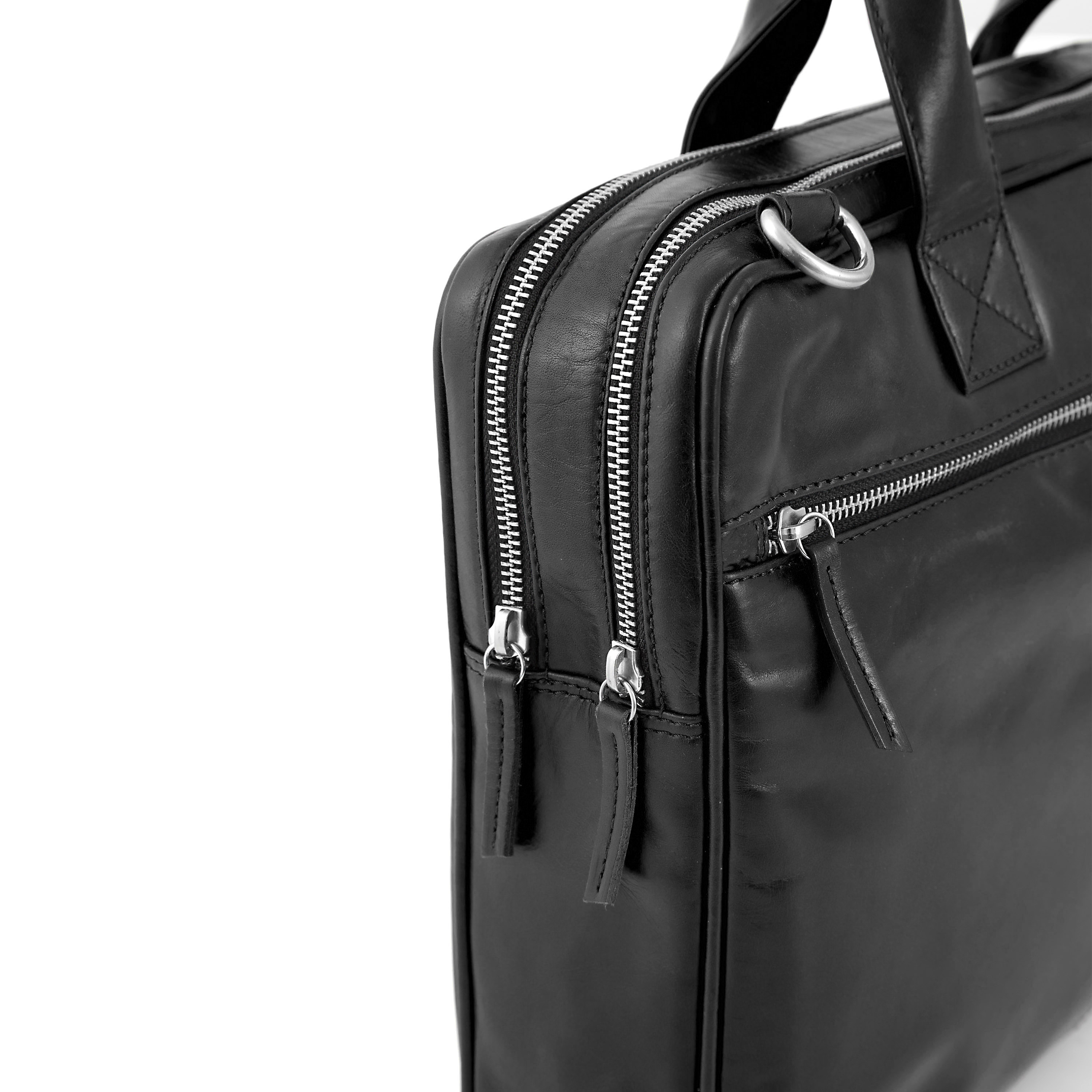 Jasper | Black Double Zip Leather Computer Bag - 10
