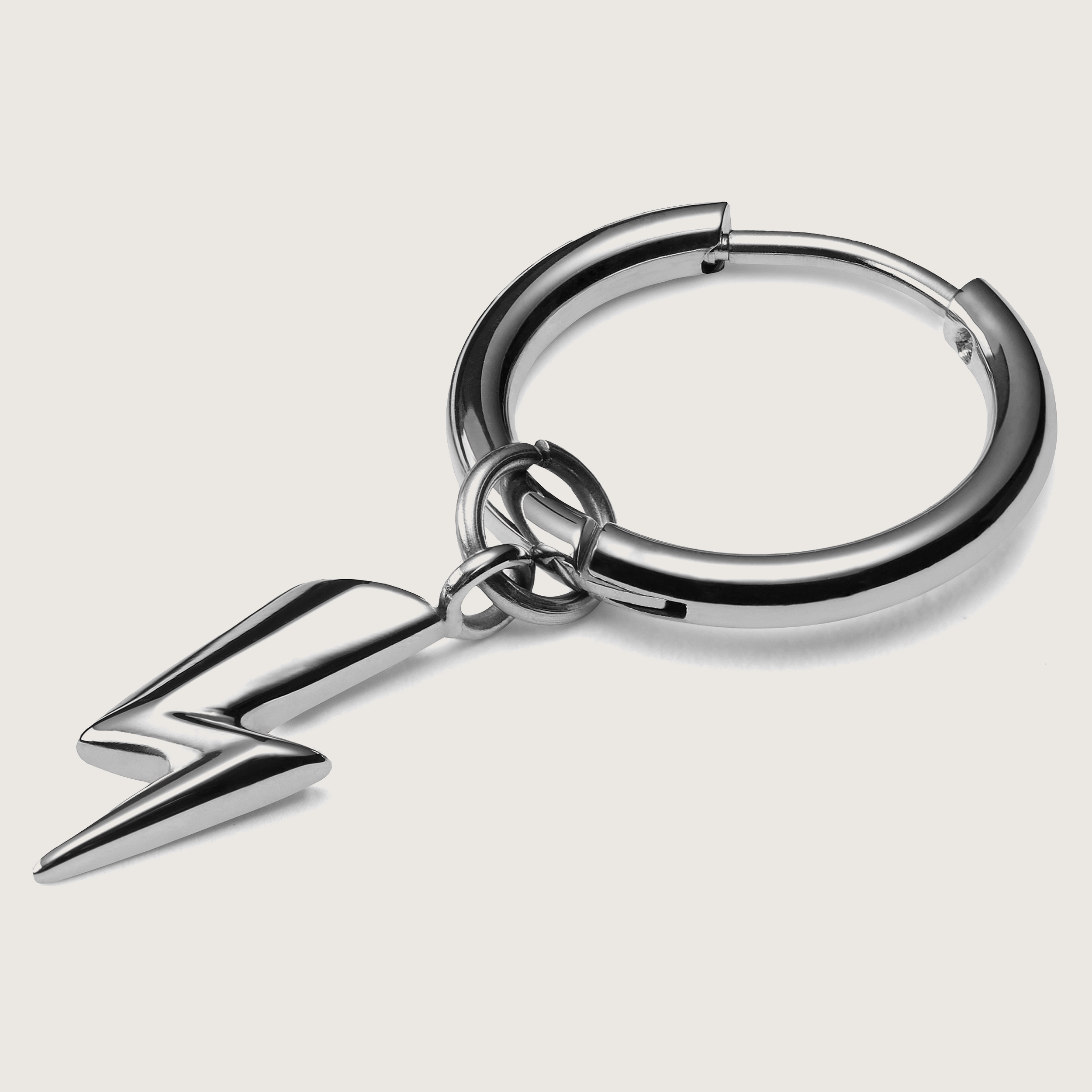 Silver-Tone Stainless Steel Lightning Bolt Hoop Earring | In stock