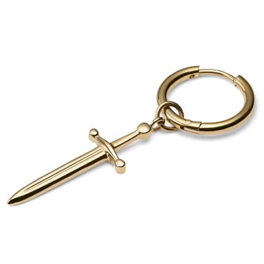 Gold-Tone Titanium Drop Hoop Earring With Sword Charm Gold-Tone Titanium Drop Hoop Earring With Sword Charm