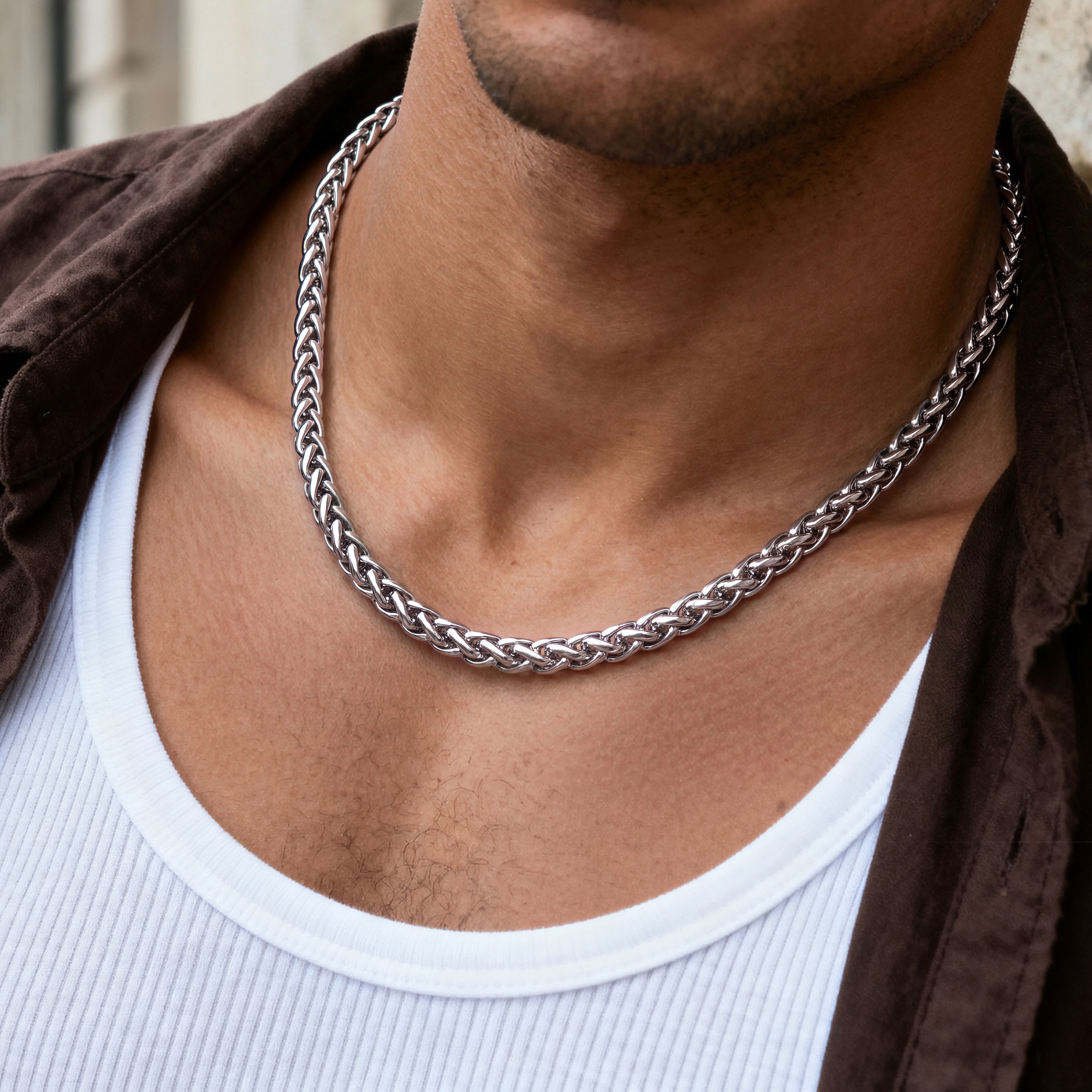 Essentials | 8 mm Zilverkleurige Ketting met Tarweschakels - 3