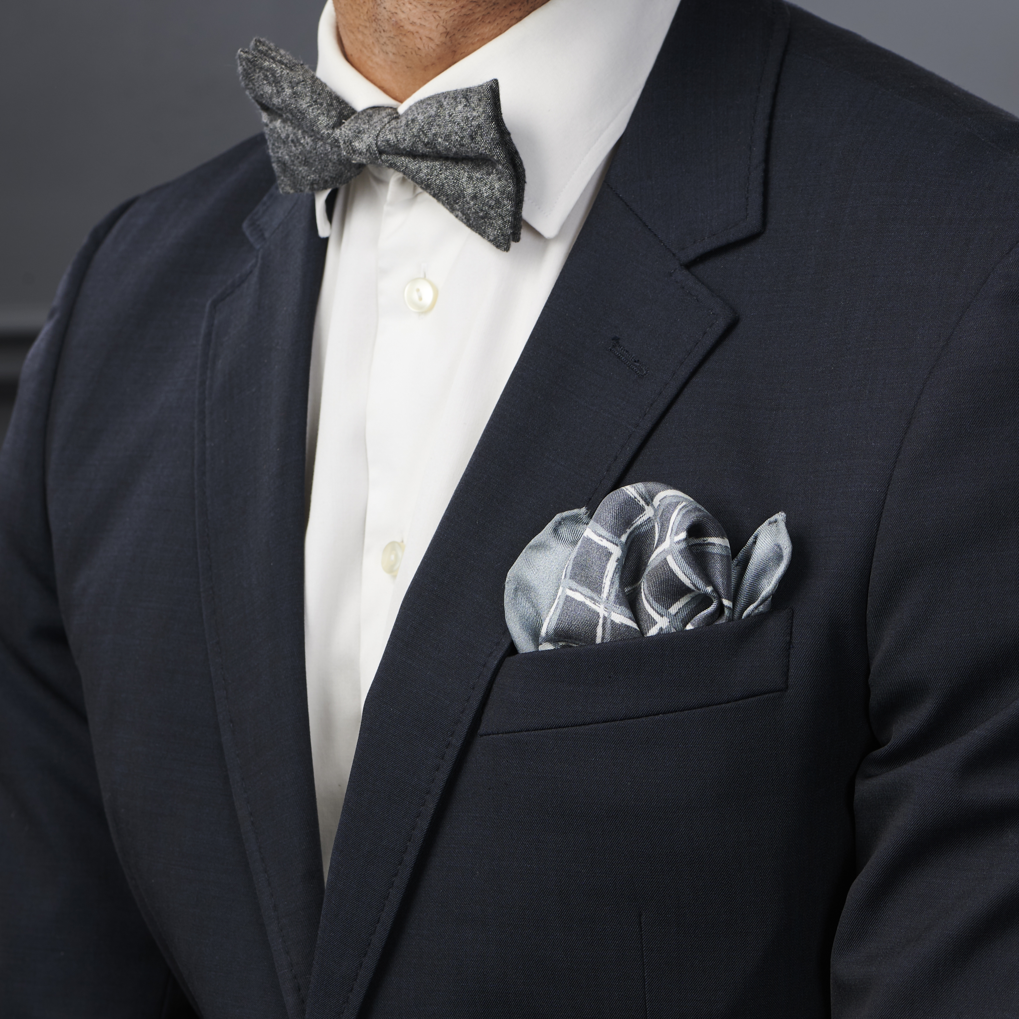 Grey & White Squared Pattern Silk Pocket Square - 5