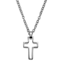 Silver-Tone Stainless Steel Hollow Cross Cable Chain Necklace