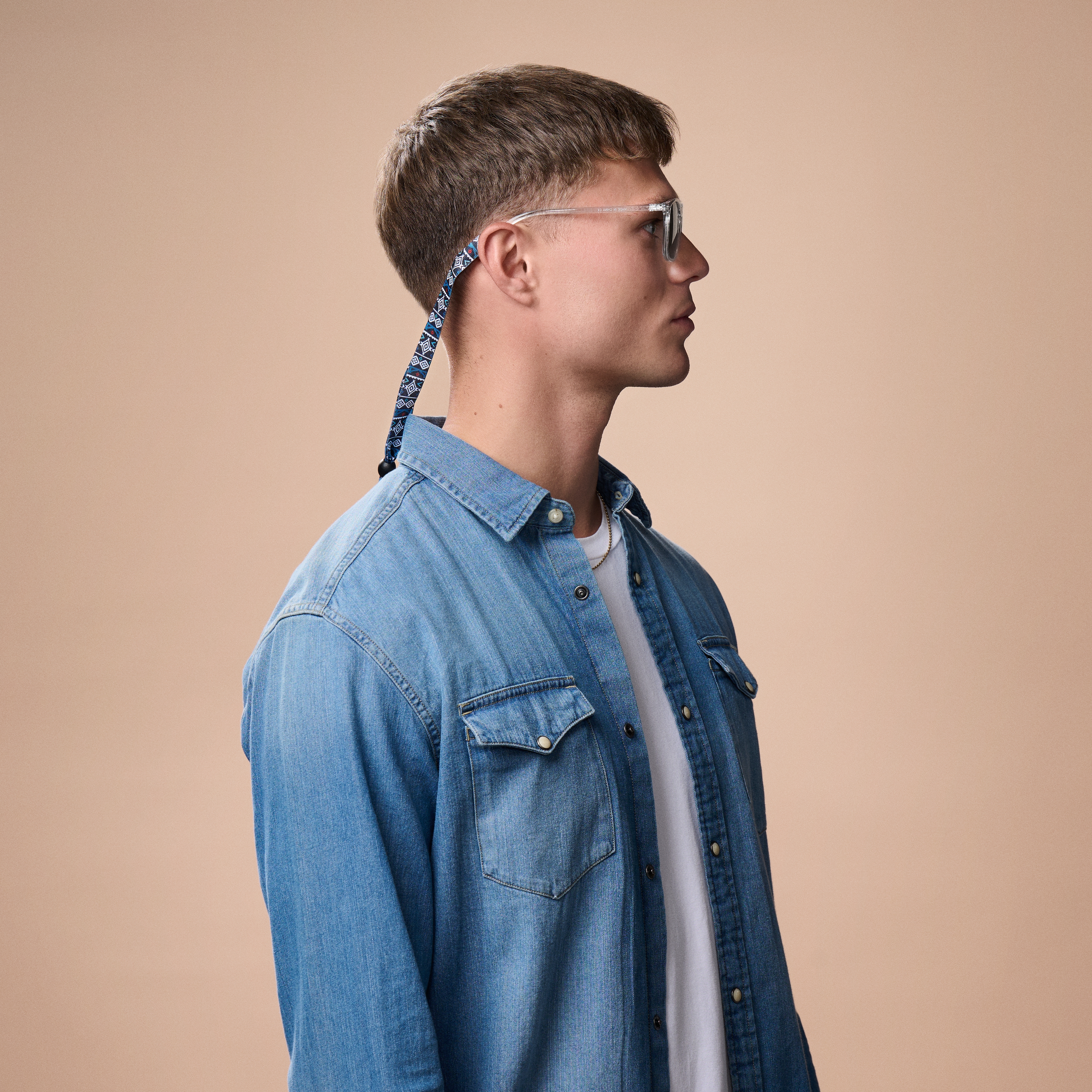 Bred Mørkeblå Solbrillesnor med Læderdetaljer - 3