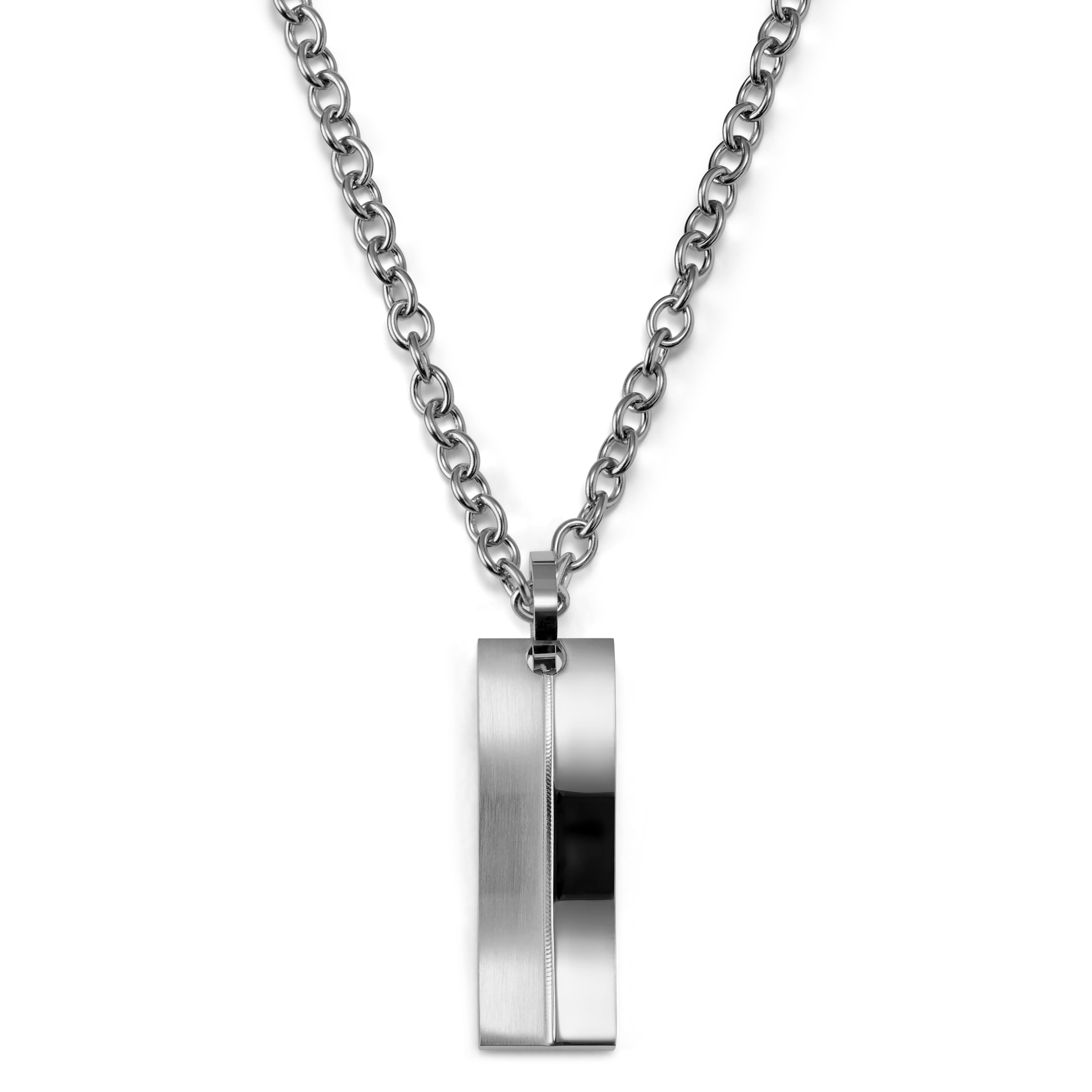 Silver-Tone Stainless Steel Curved Plate Cable Chain Necklace