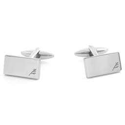 Rectangle Silver-Tone Polished With Sidegren Logo Stainless Steel Cufflinks
