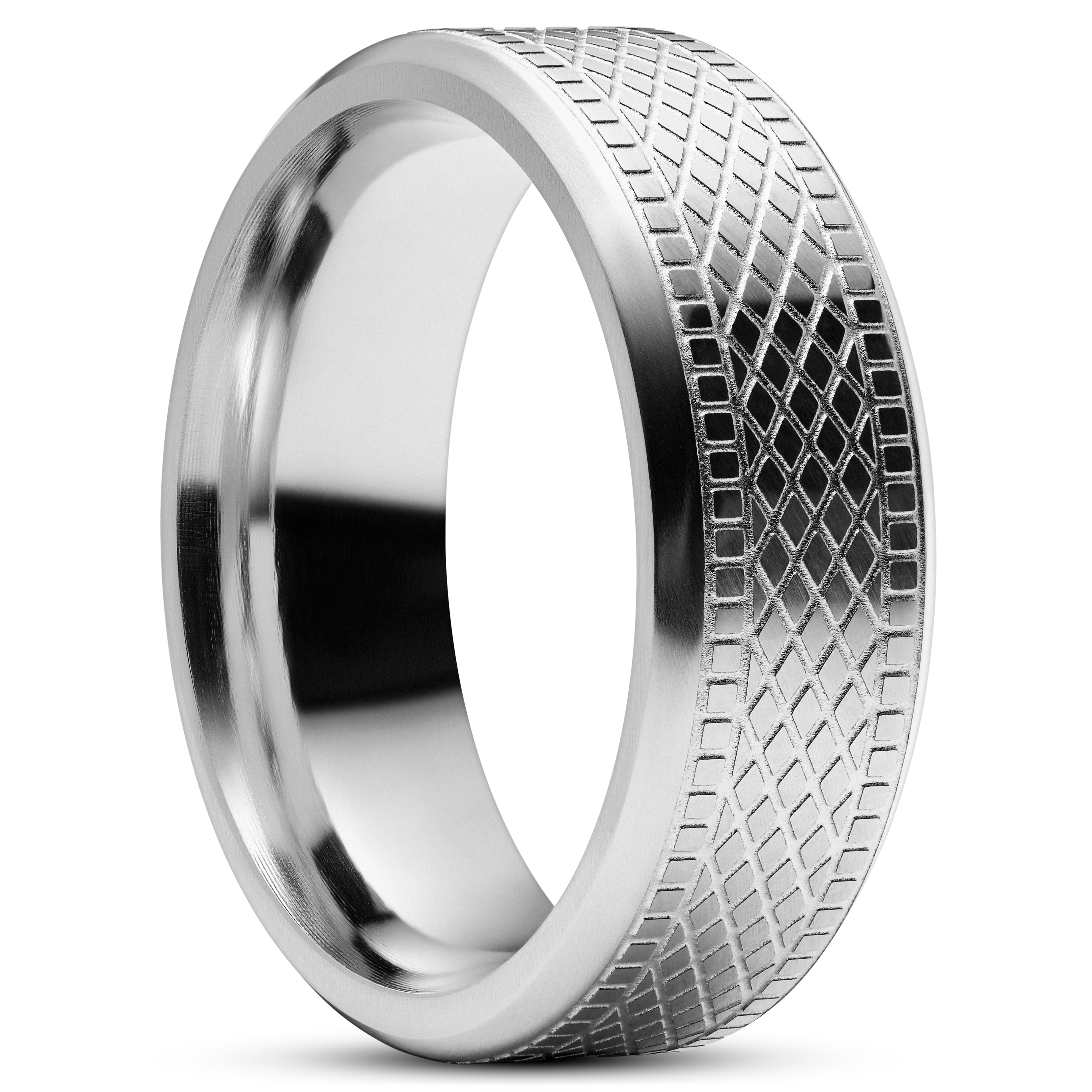 Sentio | Silberfarbener Edelstahlring mit Webmuster