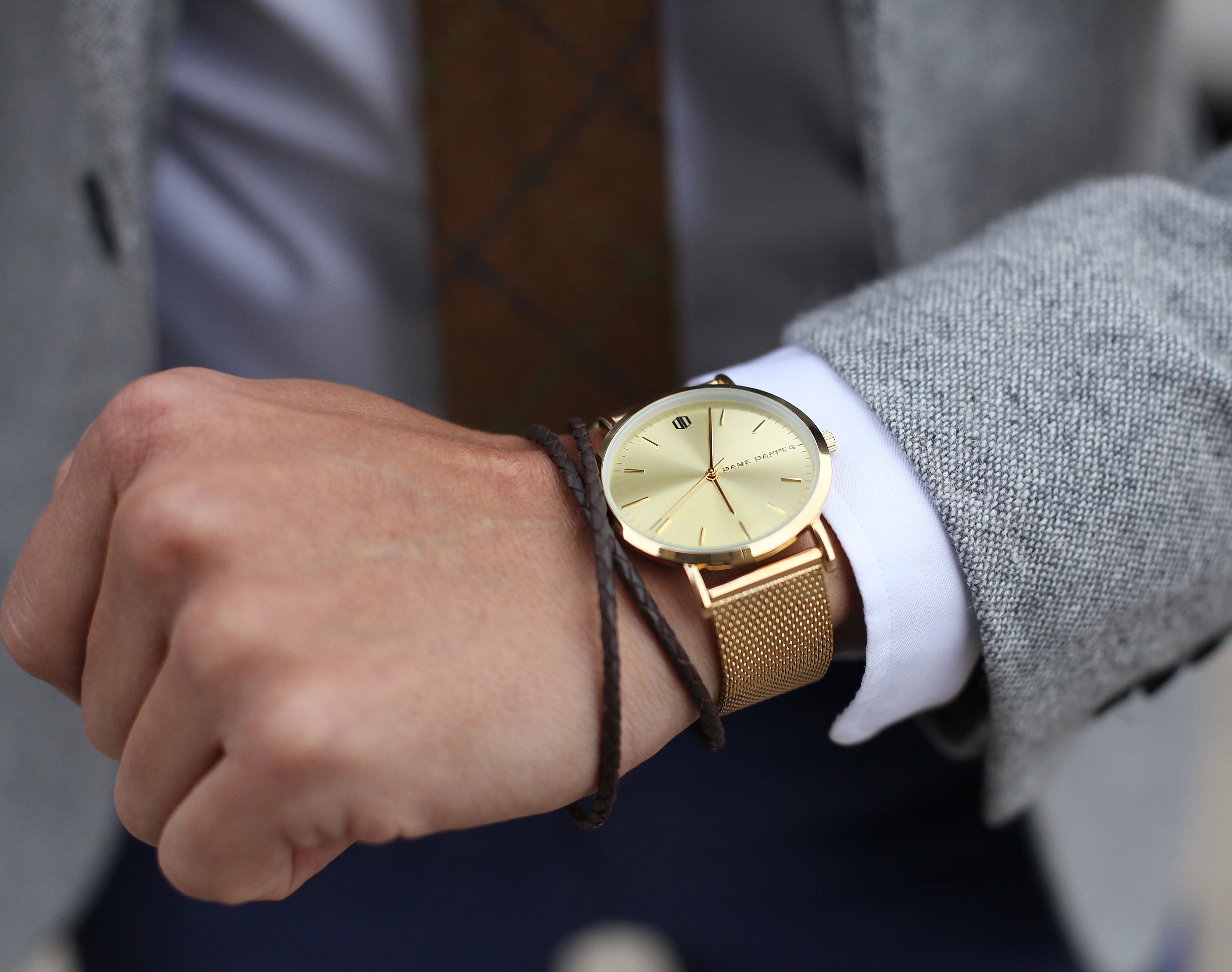 Braccialetto in pelle intrecciata marrone 3 mm - 5