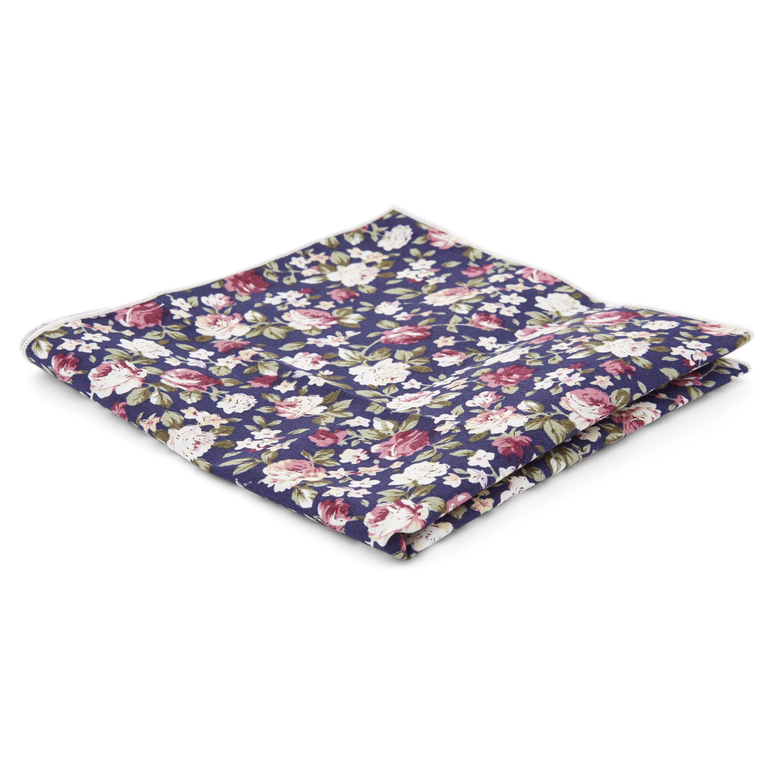 Conjunto de corbata y pañuelo de bolsillo de algodón con estampado floral azul, rosa y verde - 3
