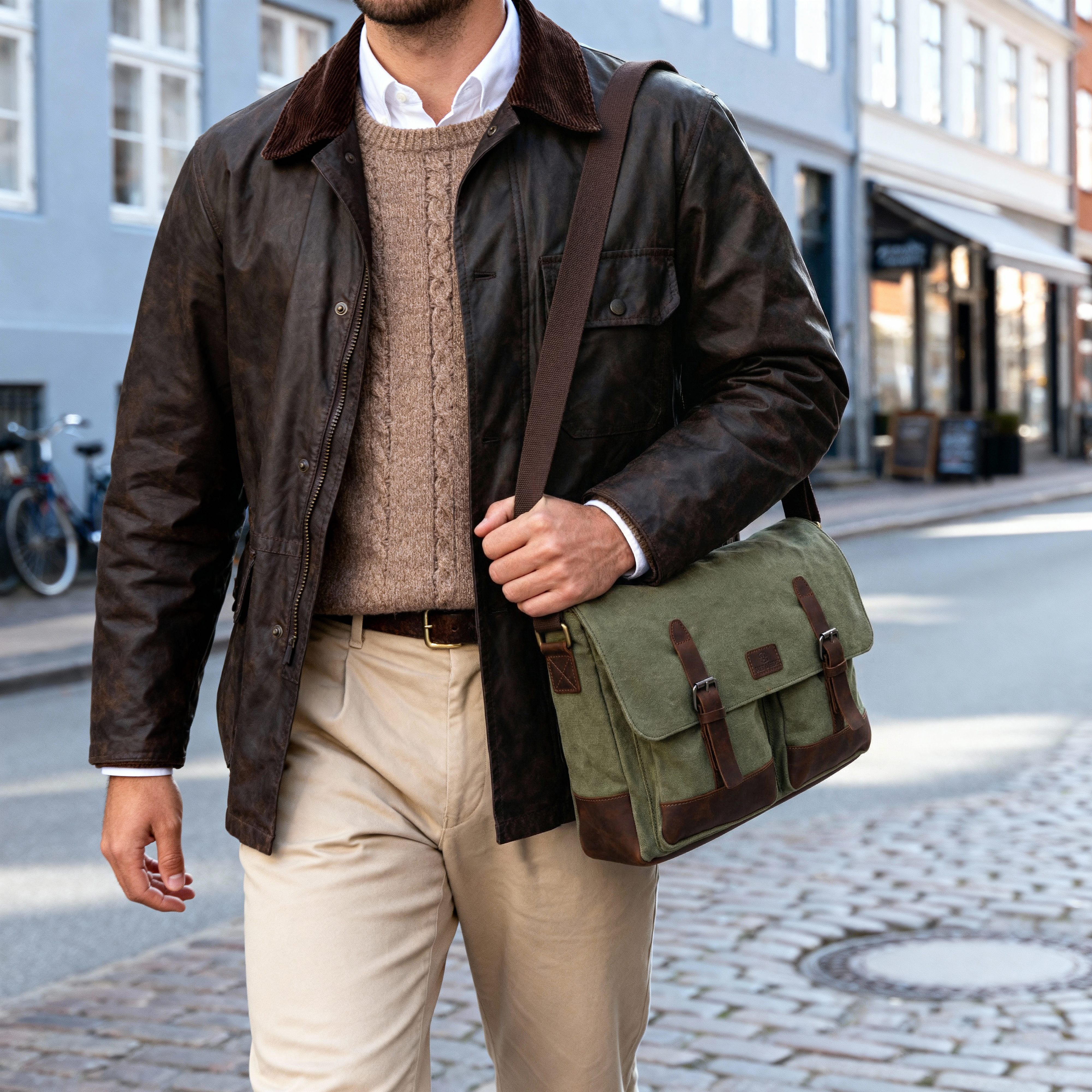 Spencer Green & Brown Laptop Bag - 2