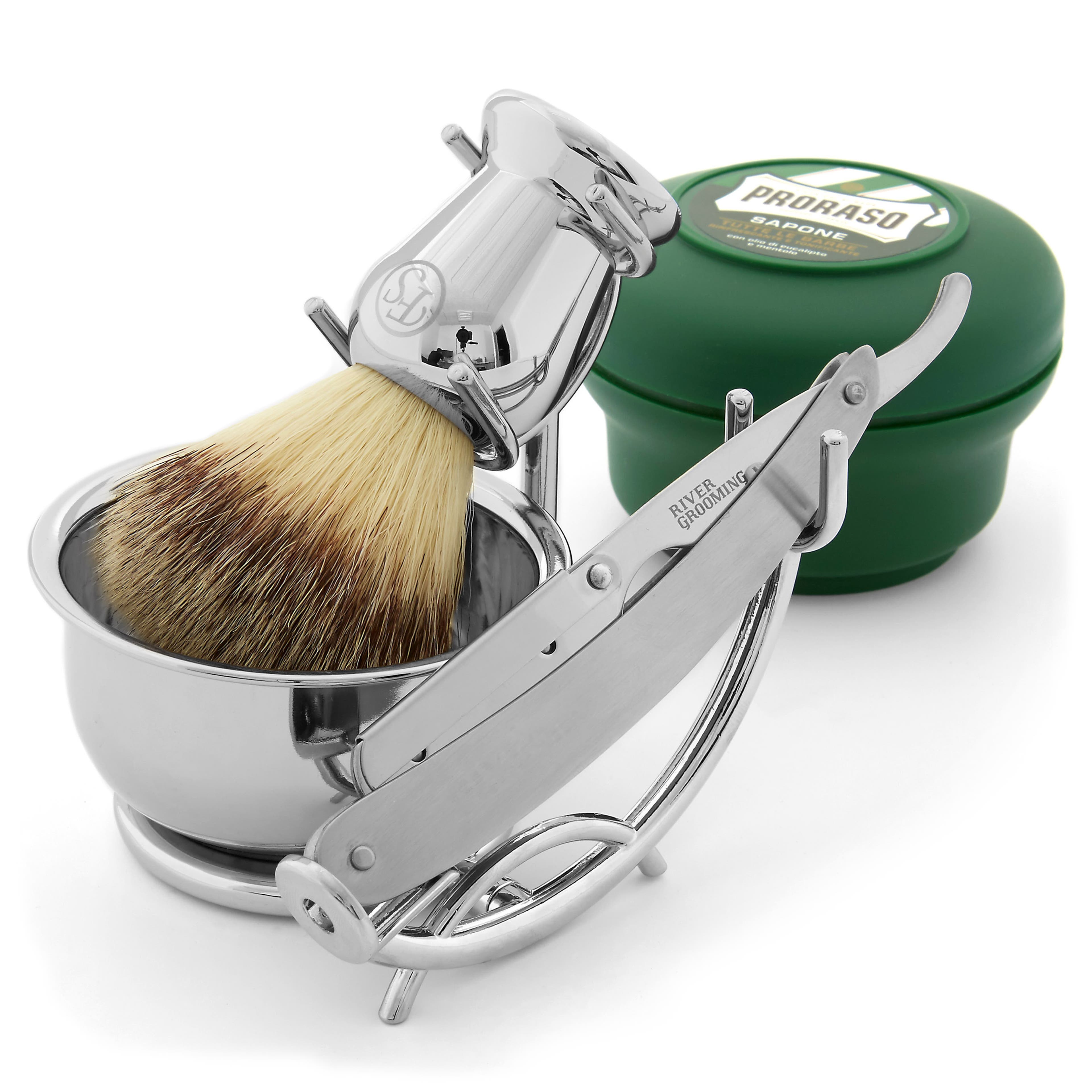 Комплект за бръснене с бръснач от неръждаема стомана със сменяеми ножчета