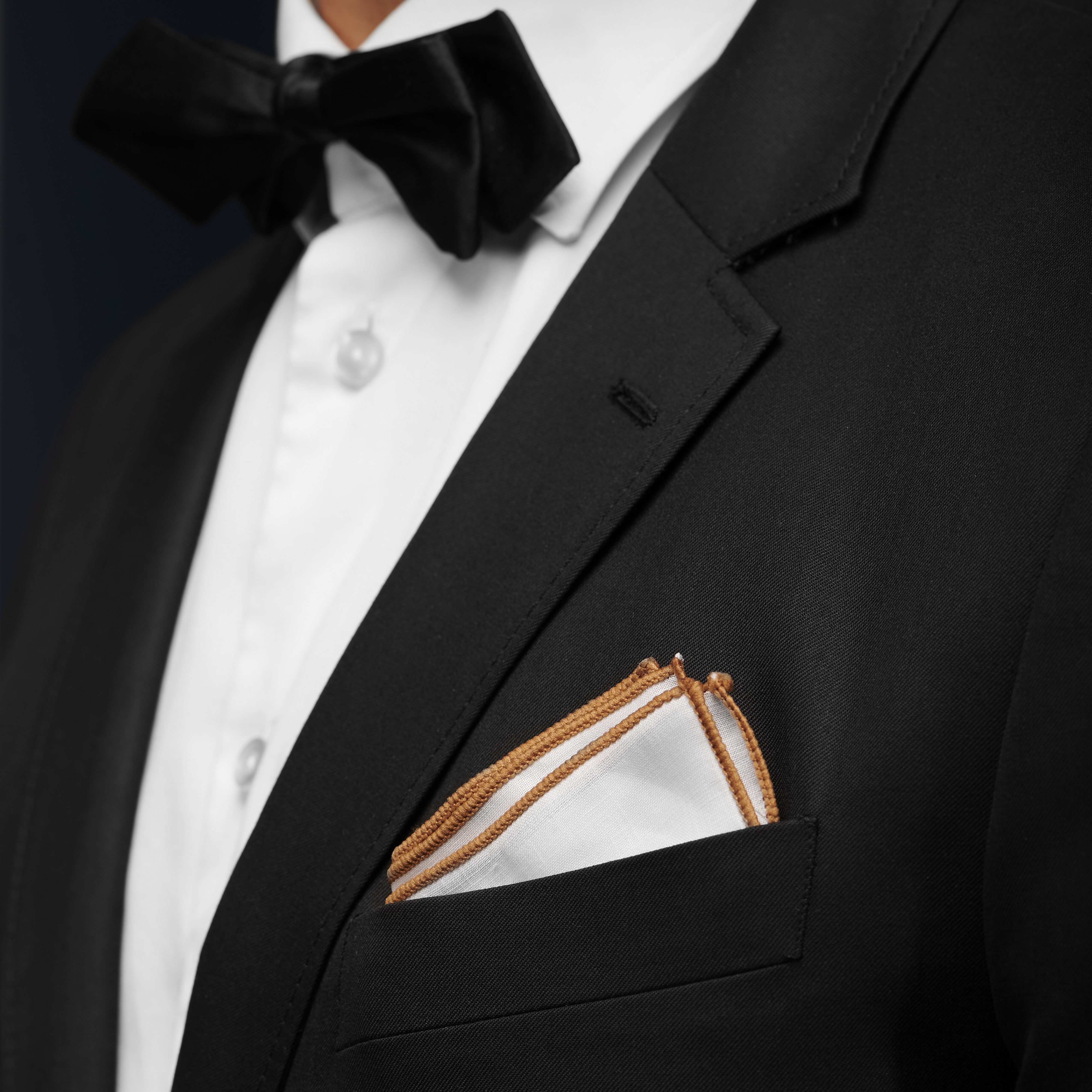 White Pocket Square with Brown Edges - 3