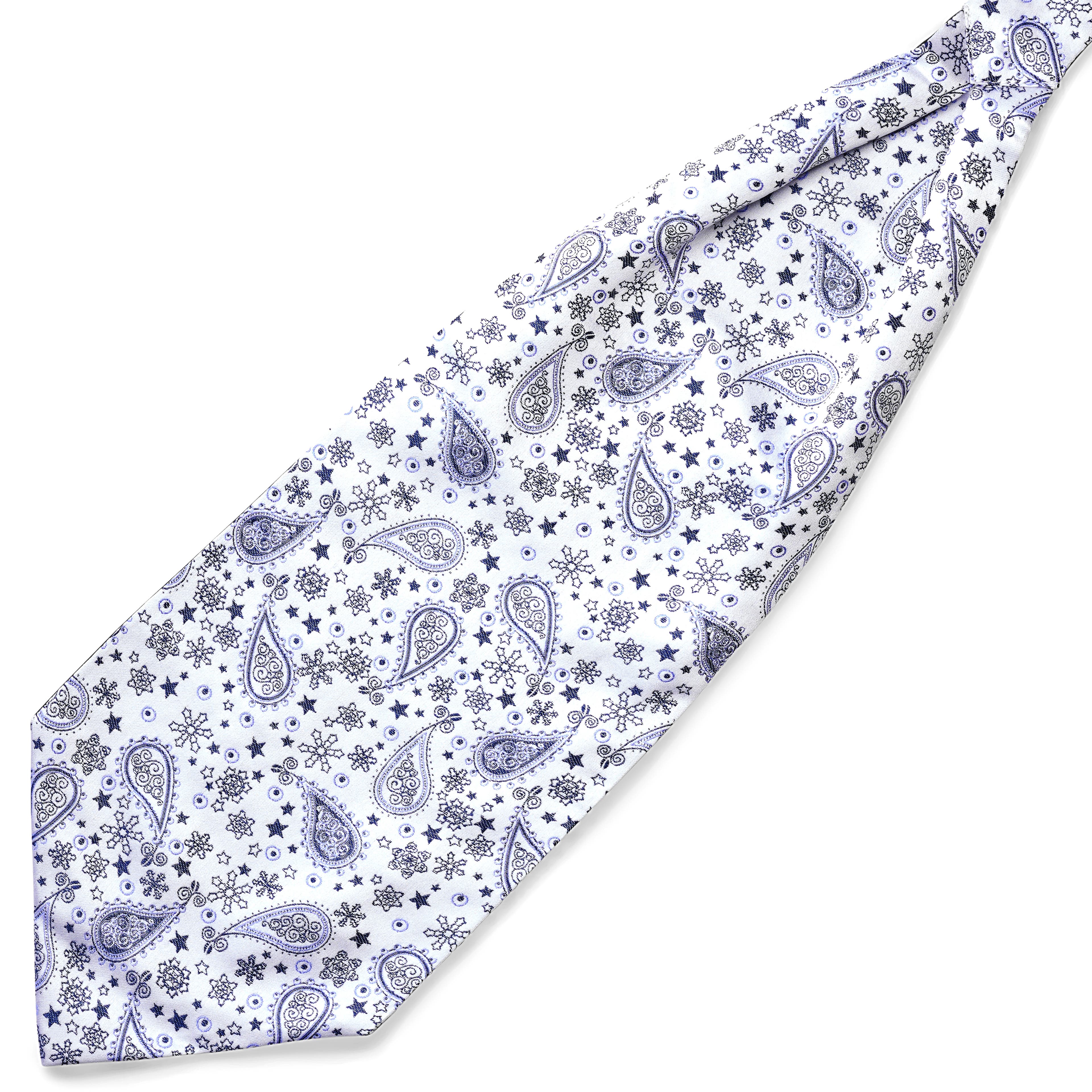 Zijden stropdassjaal met wit en blauw paisleymotief Zijden stropdassjaal met wit en blauw paisleymotief