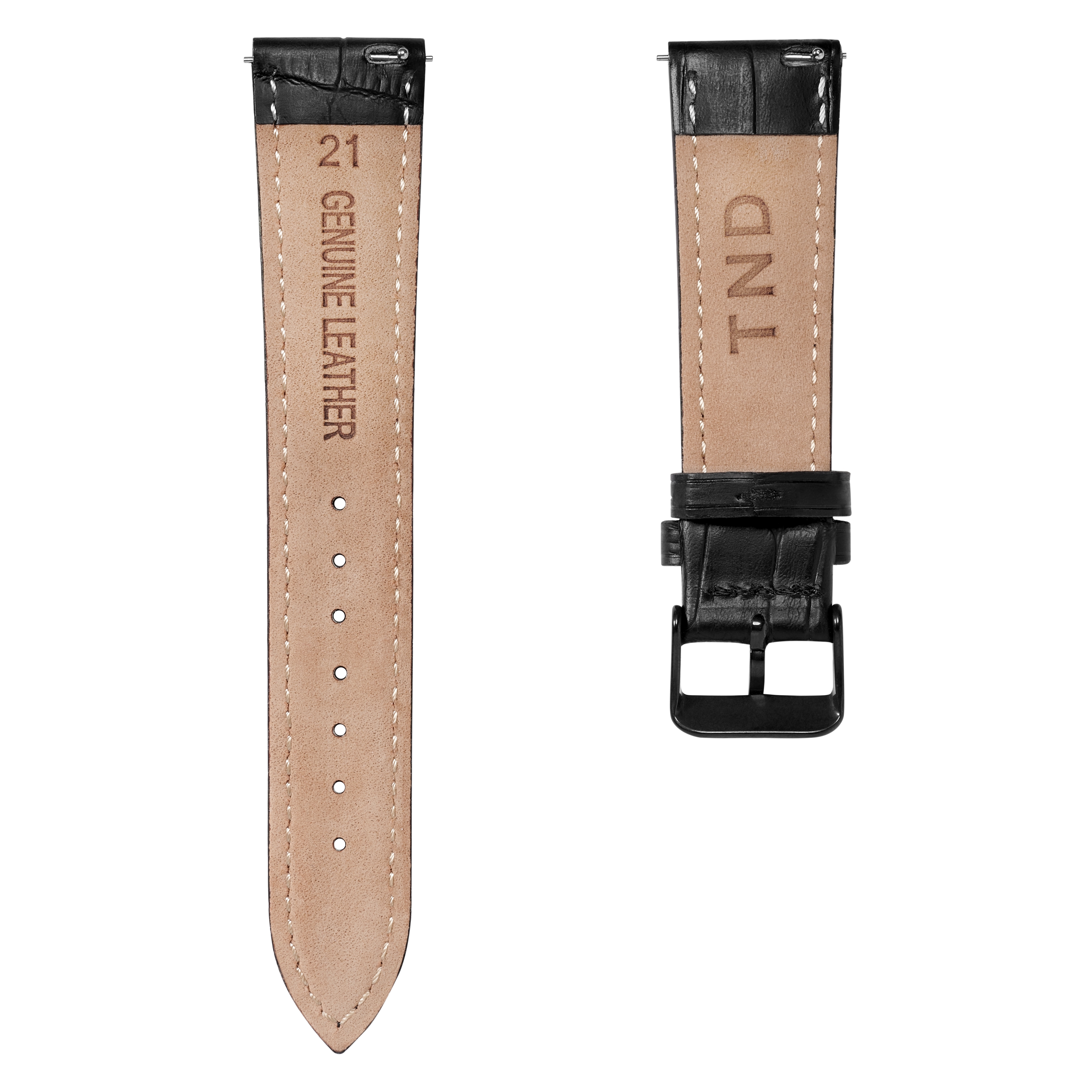 24mm Μαύρο Δερμάτινο Λουράκι Ρολογιού Crocodile Embossed Μαύρη Αγκράφα - Quick Release - 3