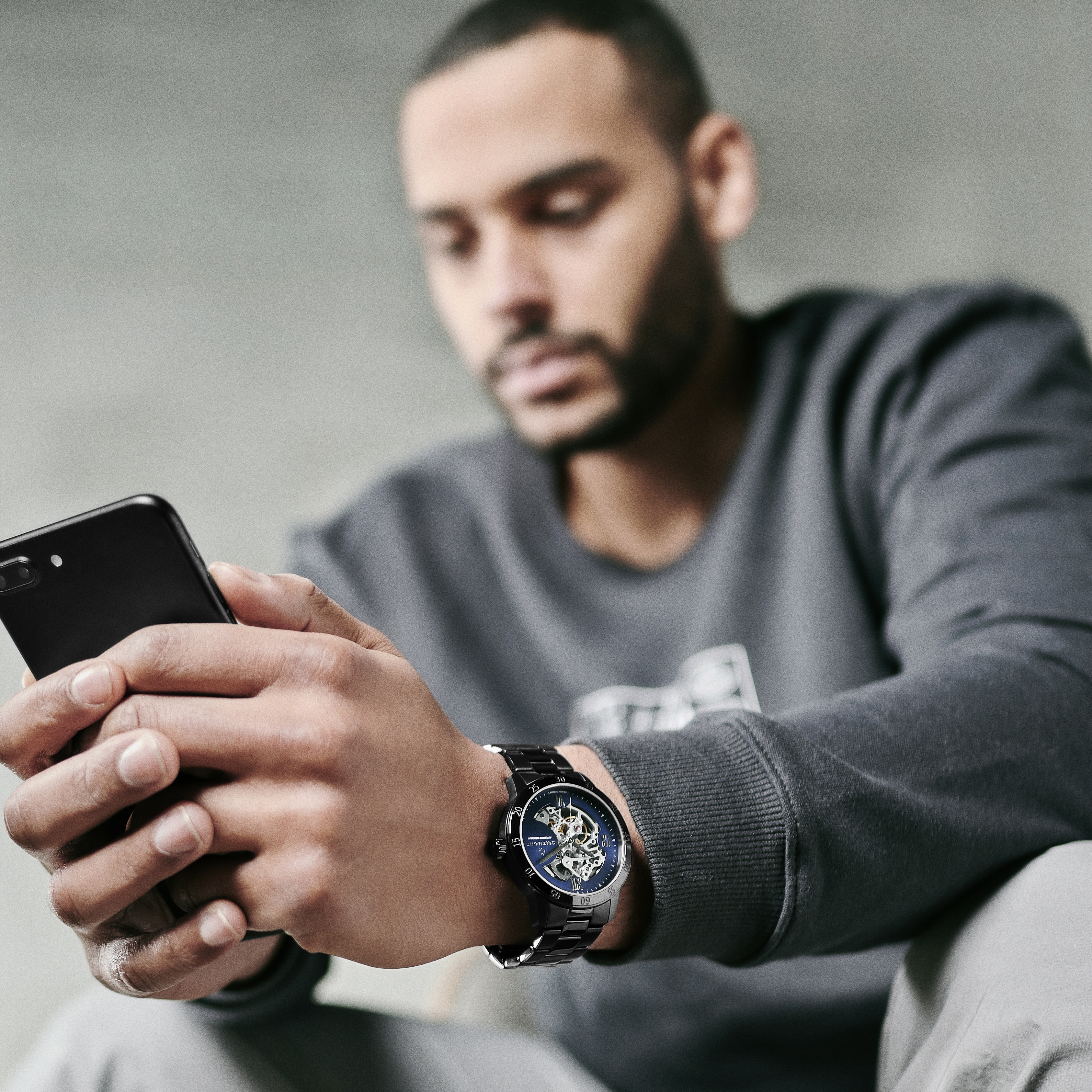 Dante II | Montre squelette noire à cadran bleu - 5