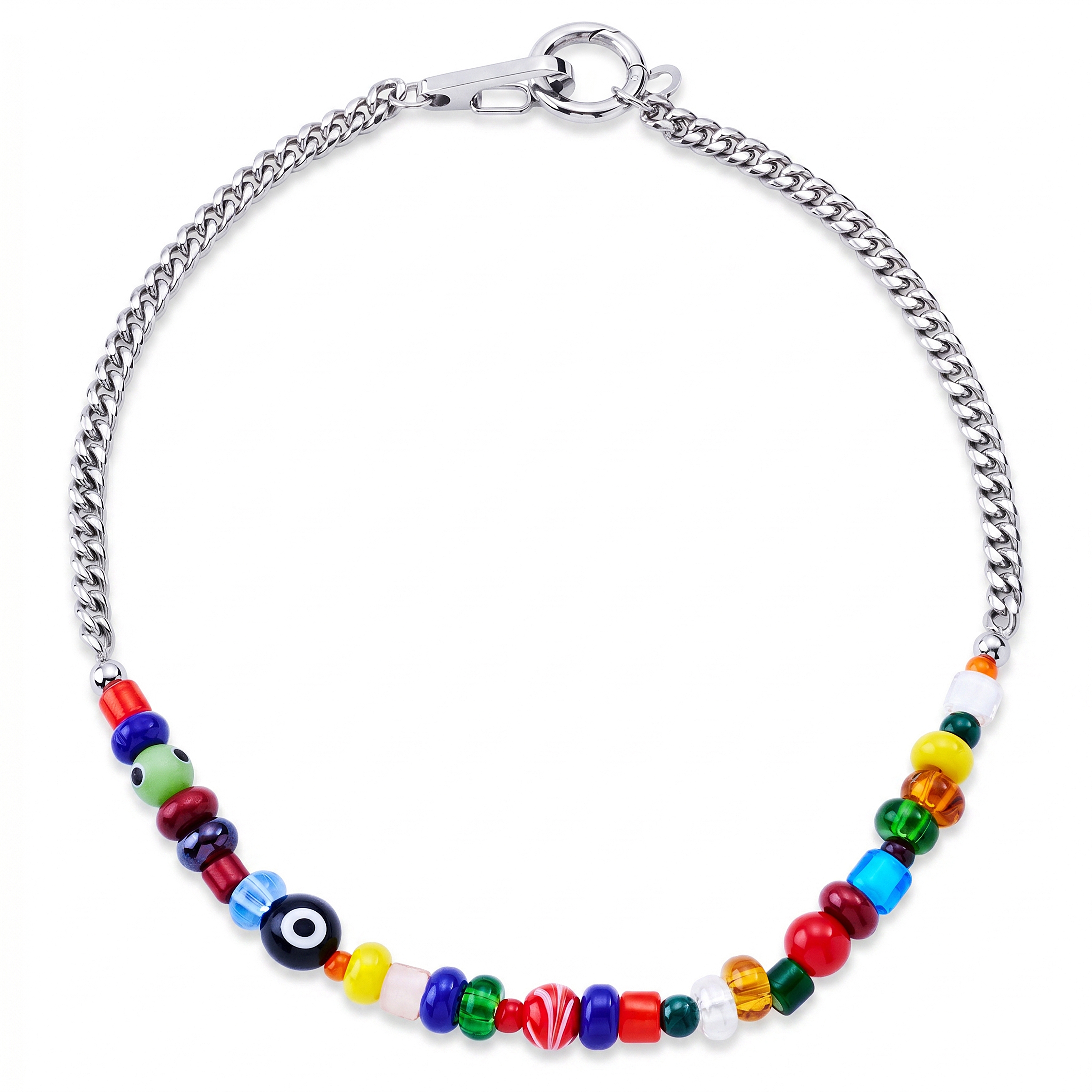 Pearlmania | Evil Eye Multicolour Glass Bead & Stainless Steel Necklace - 2