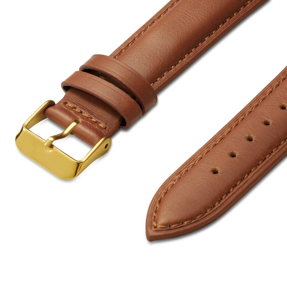 hover: 18mm Tan Leather Watch Strap with Gold-Tone Buckle – Quick Release hover: 18mm Tan Leather Watch Strap with Gold-Tone Buckle – Quick Release